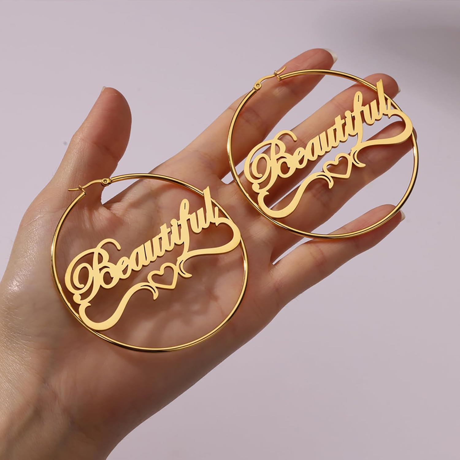 Custom Name Hoop Earrings For Women 18K Gold Plated Stainless Steel Customized Round Earring Personalized Ear Jewelry Birthday Gift (1.2 Inch 1.8 Inch 2.5 Inch)