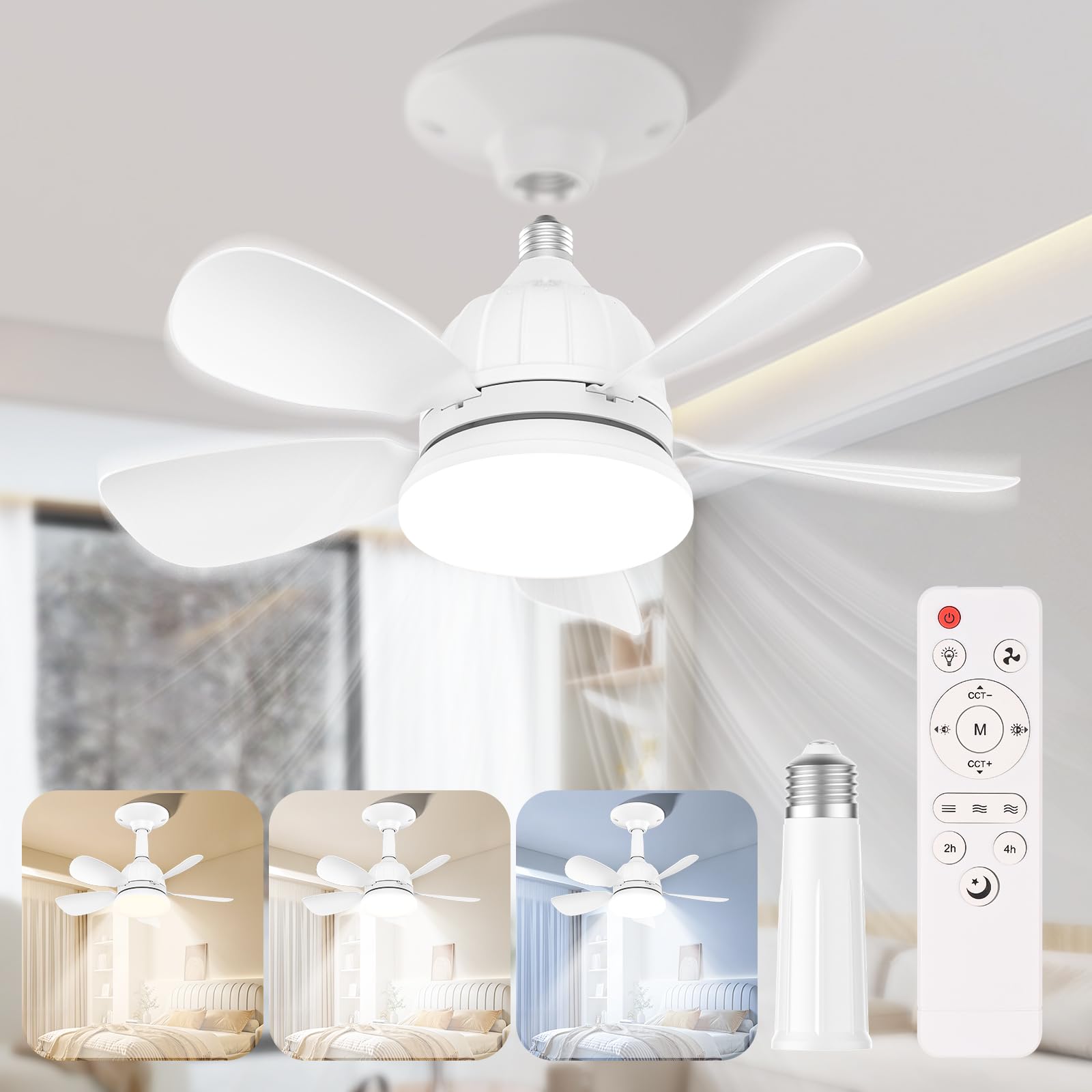 Carastek Ventilador Techo con Luz y Mando a Distancia 18'' LED Regulable Lampara E27 Ventilador de Techo con Ventiladores Silencioso Velocidad, Brillo y Temperatura de Color Ajustable
