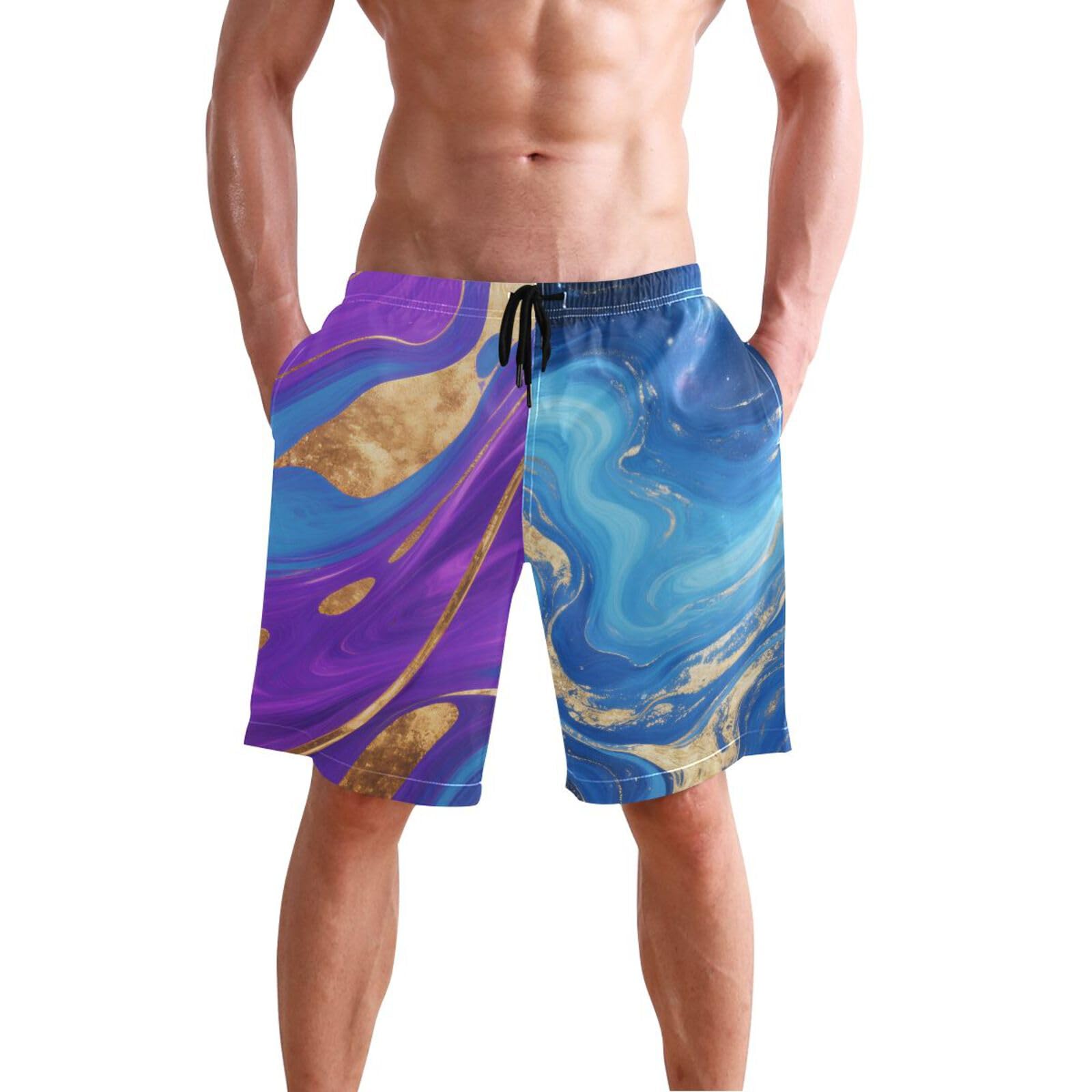 Short de bain élastique pour homme bleu et doré long de 22,9 cm - 8