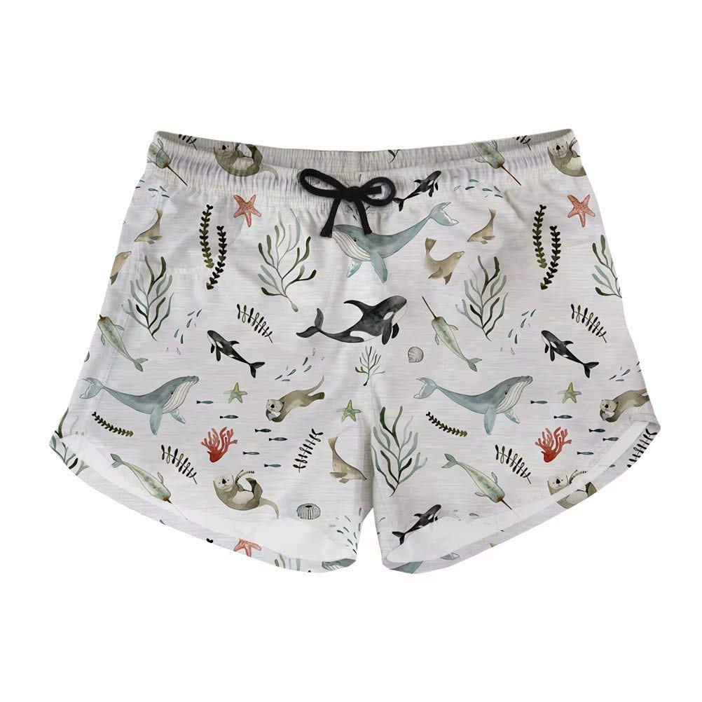 Women's Board Shorts High Waist Swim Bottom Ocean Animal Whale Printed Swim Shorts M-image-29