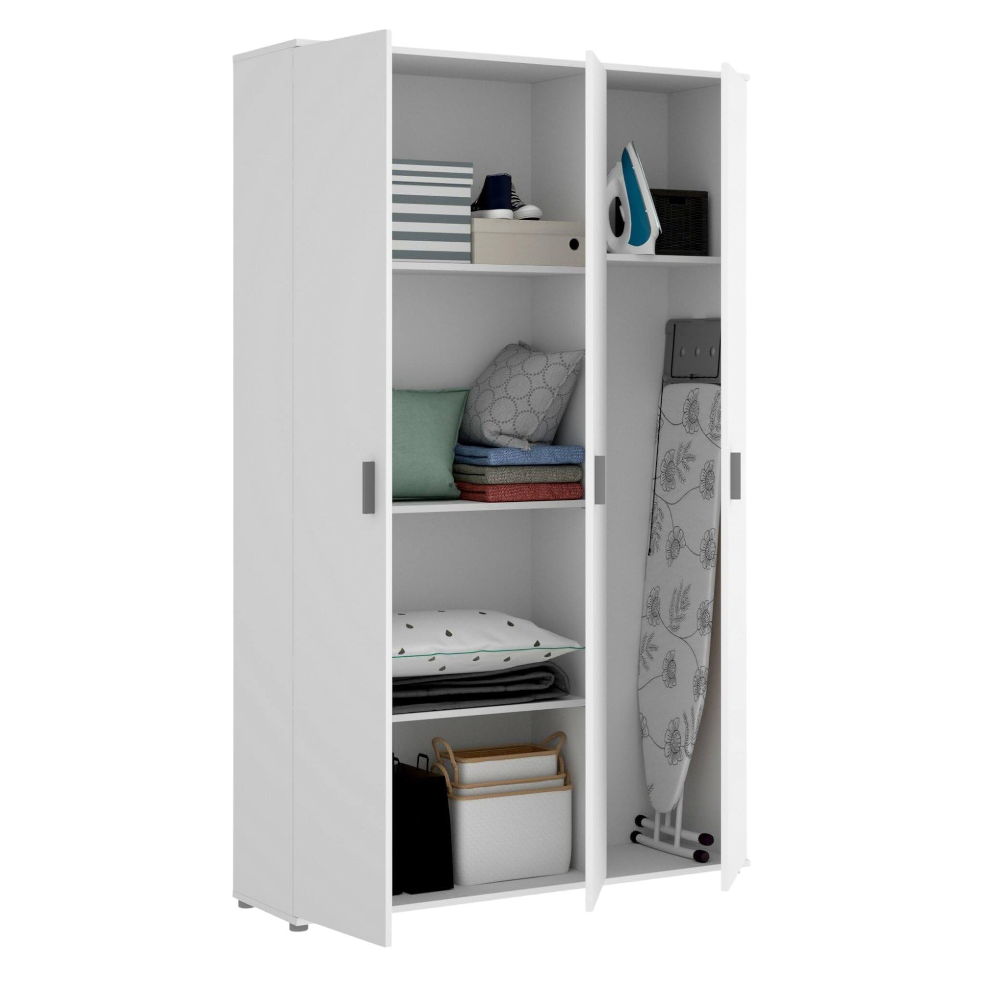Dmora Armadio Multiuso Grande Sillano 35x190h cm Bianco 4 Ripiani Portascope, Apertura Battente