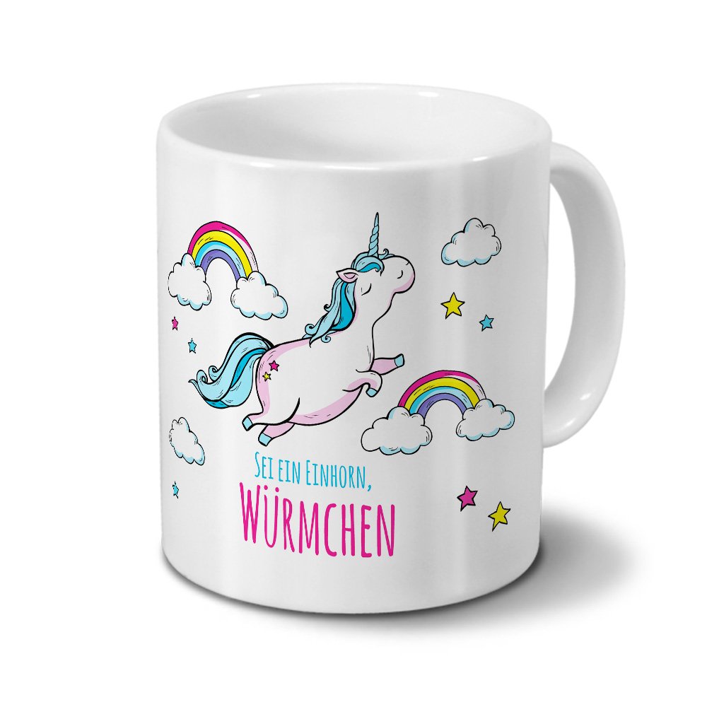 Personalisiert Tasse Mit Namen Wolfgang – Design „Dickes Einhorn“, 325 Ml, Weiß, Spülmaschinengeeignet
