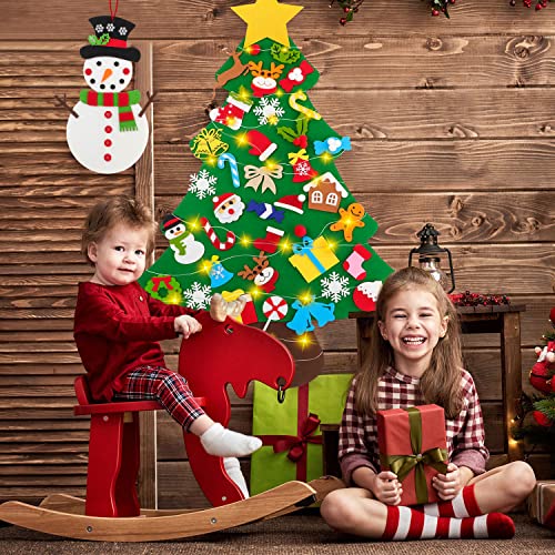 Miniatura 5 de Lanpn Árbol De Navidad De Fieltro Con Muñeco De Nieve, 102 Cm Diy Para Niños, Navidad, Árbol De Navidad Con Luces Con 40 Adornos Desmontables, Decoración Colgante Para Casa Puerta De Pared