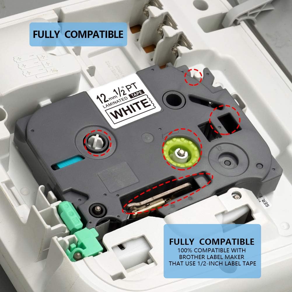 P PUTY Compatible Label Tape Replacement for Brother P Touch Label Maker Tape 12mm 0.47 Inch Laminated TZe231 TZe431 TZe531 TZe631 TZe731 for PT-D210 PT-D400 PT-D600 Label Maker, 8m, 26.2ft, 5 Pack