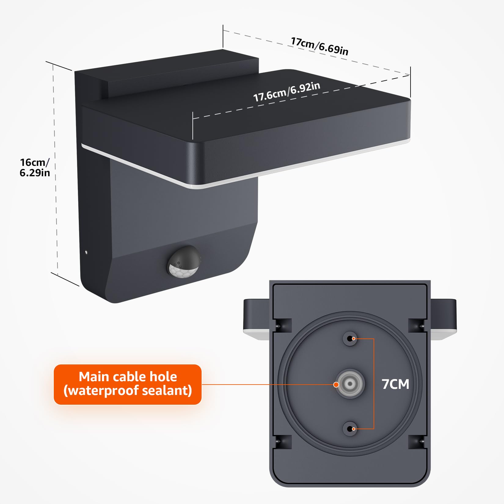 K-Bright 20W Aussenleuchte Mit Bewegungsmelder Anthrazit RAL 7016 | 3000K Warmes Licht aussenlampe mit bewegungsmelder, IP65 Waterproof Wandleuchte für Balkon, Garten, Garage, Wege und Haustür