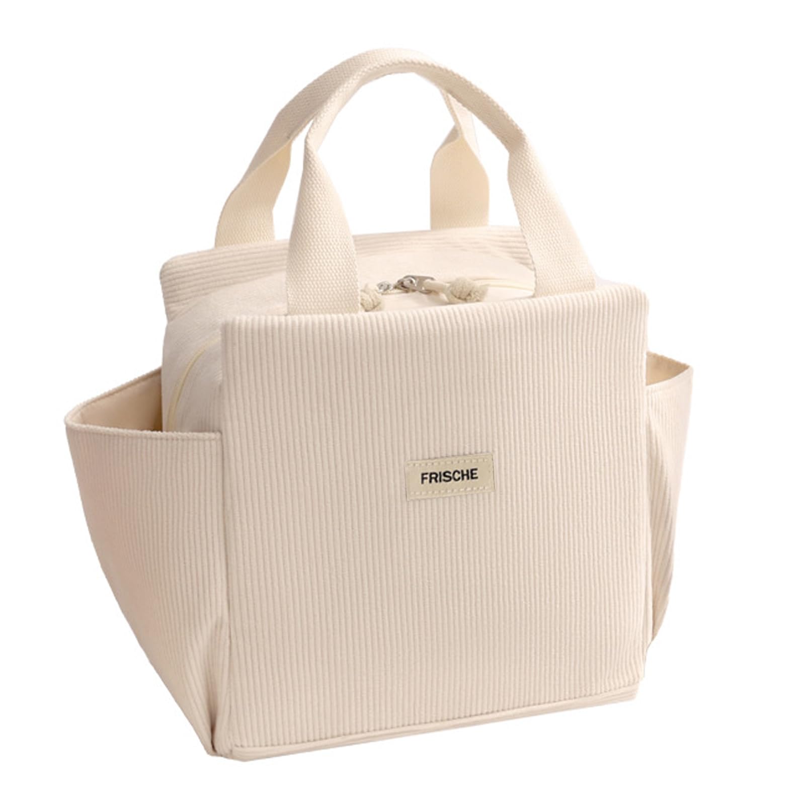 DAVBNM Corduroy Insulated Lunch Bags for Women Men with Bottle Holder, Small Cool Bags for Lunch, Leakproof Reusable Thermal Food Bag for Work/School/Picnic/Travel, 26 * 25 * 18.5 CM