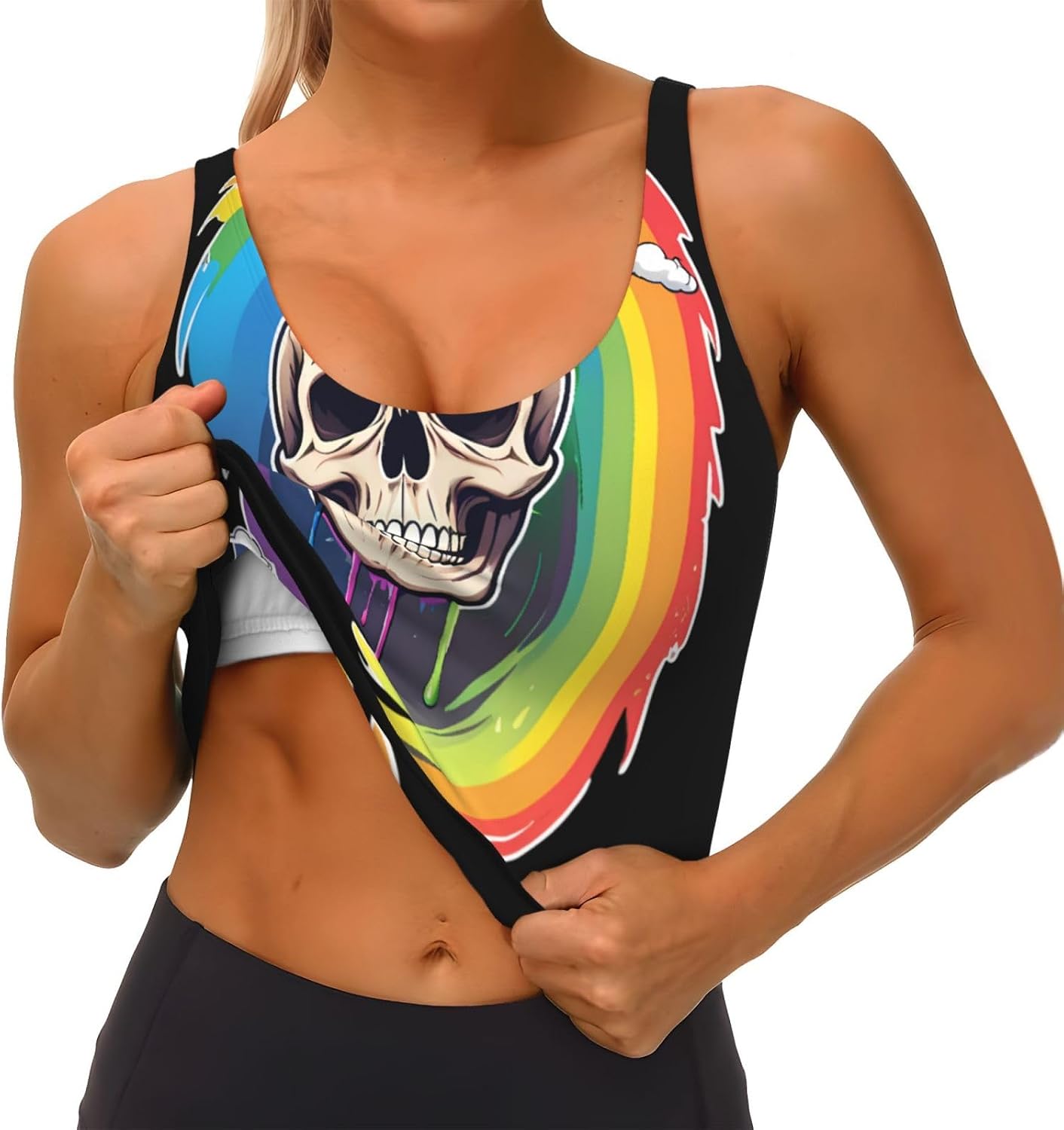 Women's Sports Vest Skull Over Rainbow Printed Soft, Comfortable, Lightweight, and Breathable