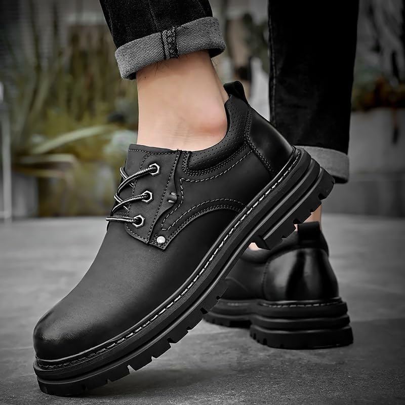 HBJWOV Men's Lace-up Casual Shoes Thick-Soled Waterproof Big-Headed Warm Thick-Heeled Height-Enhancing Oxford for Men