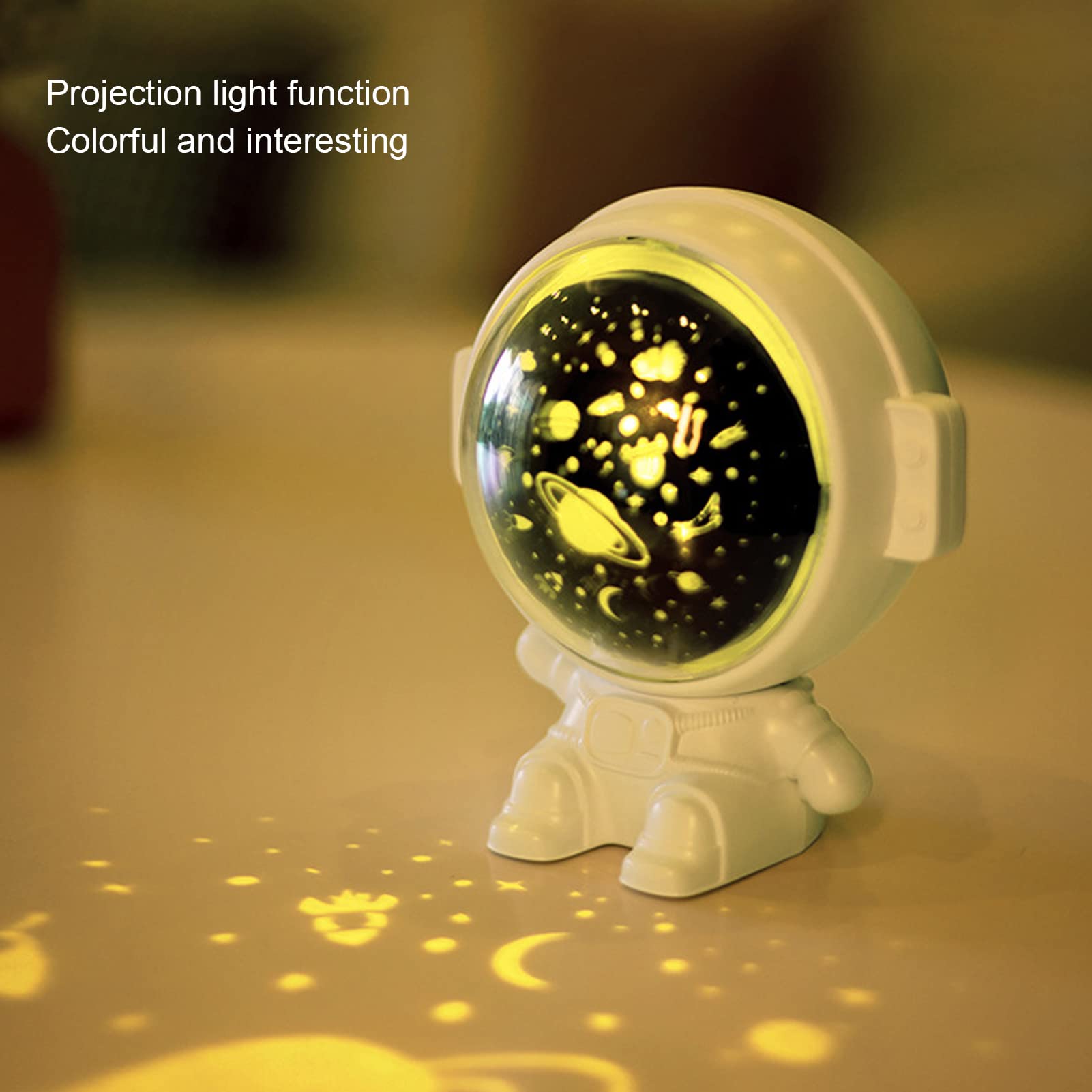 Haofy Proyector de Astronauta Luz de Estrella Giratorio Carga USB Proyector de Astronauta Luz de Estrella con Función de Música 5V 1A Película Deslizante Reemplazable (Blanco)