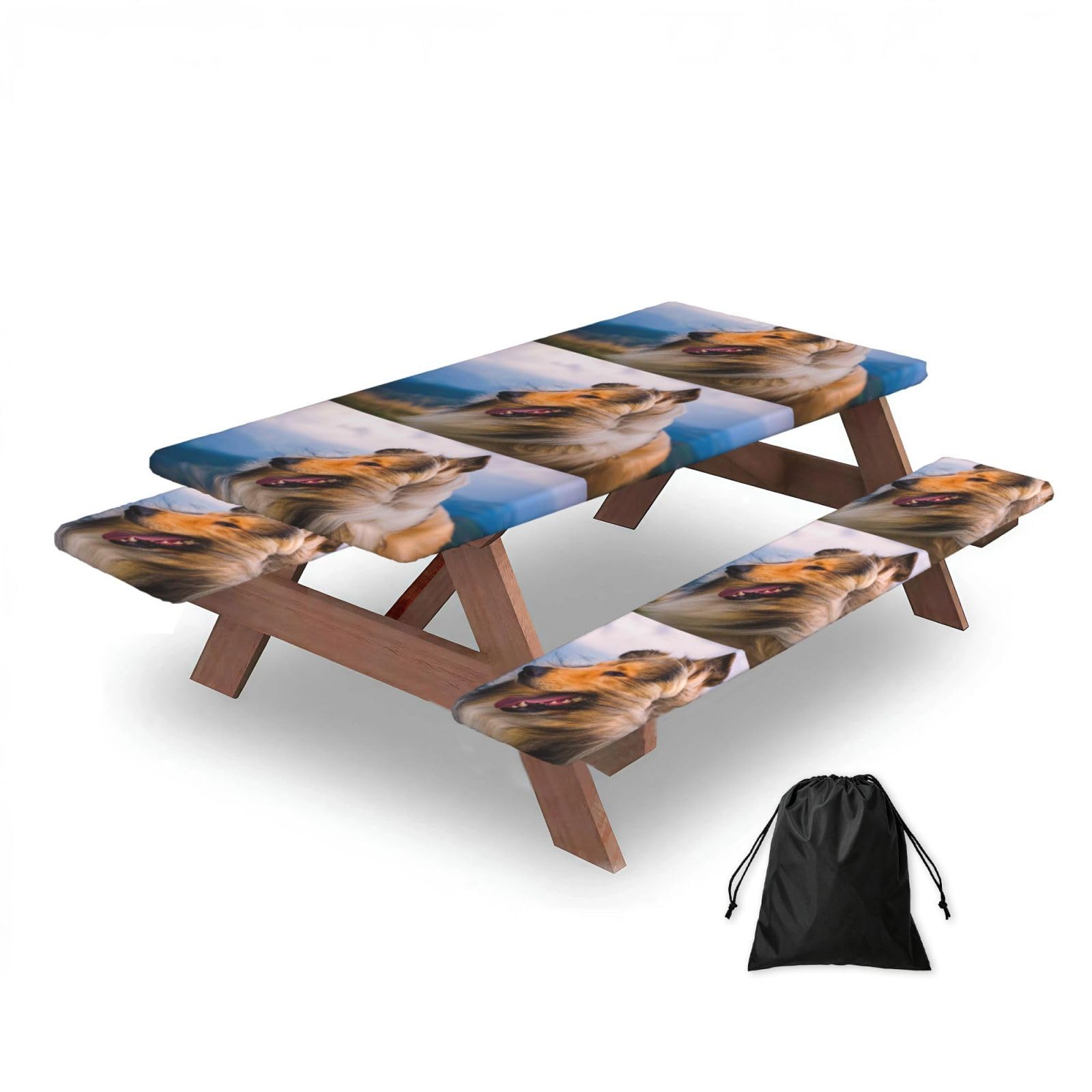 Dopklna As Picture Beautiful Rough Collie, Picnic Table Cover With Bench Covers -Waterproof Elastic Fitted Tablecloth For Garden Camping Patio 76X152cm