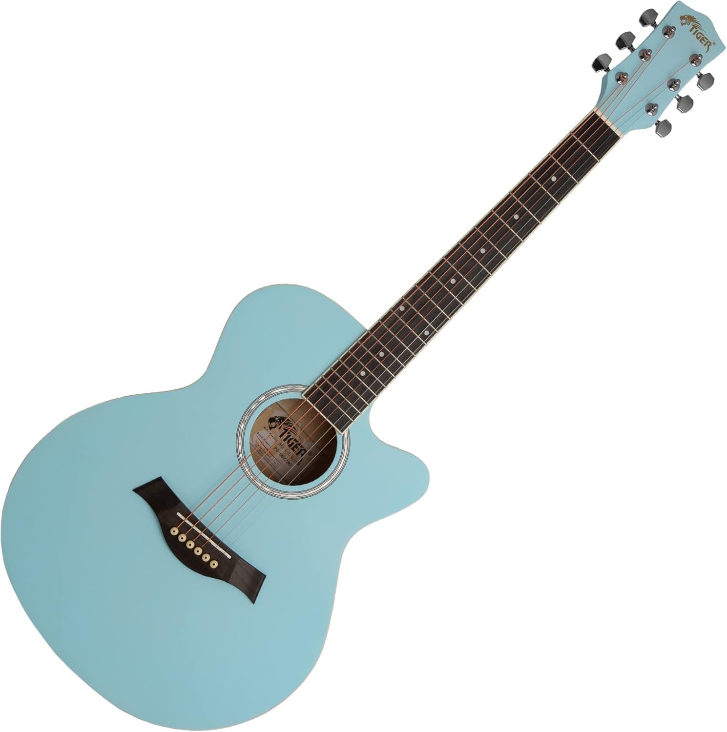 TIGER ACG1-LBL-SM Acoustic Steel String Guitar – Matte Baby Blue – Full Size Small Body Parlour Guitar for Ages 12+