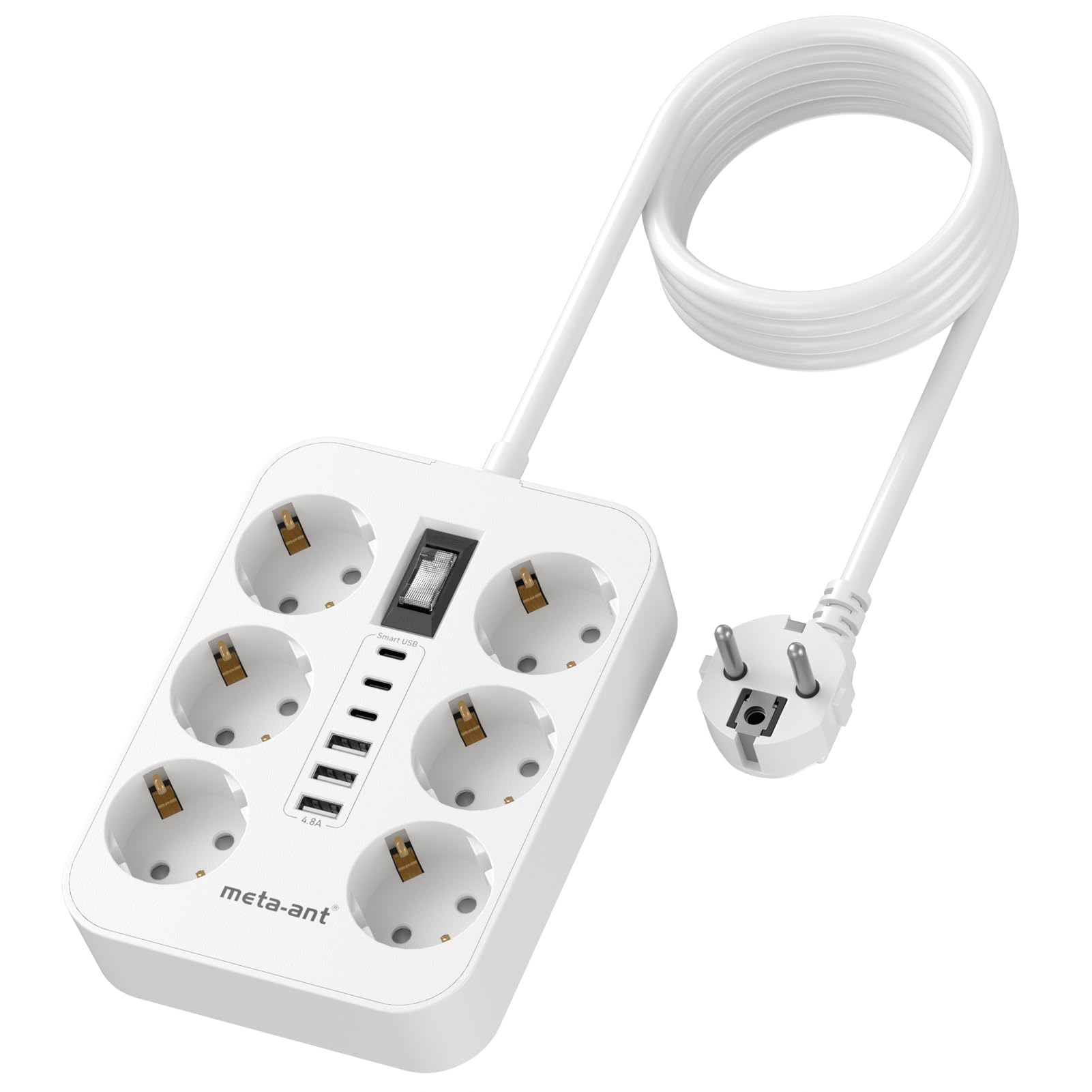 Ciabatta elettrica con USB, 6 scomparti