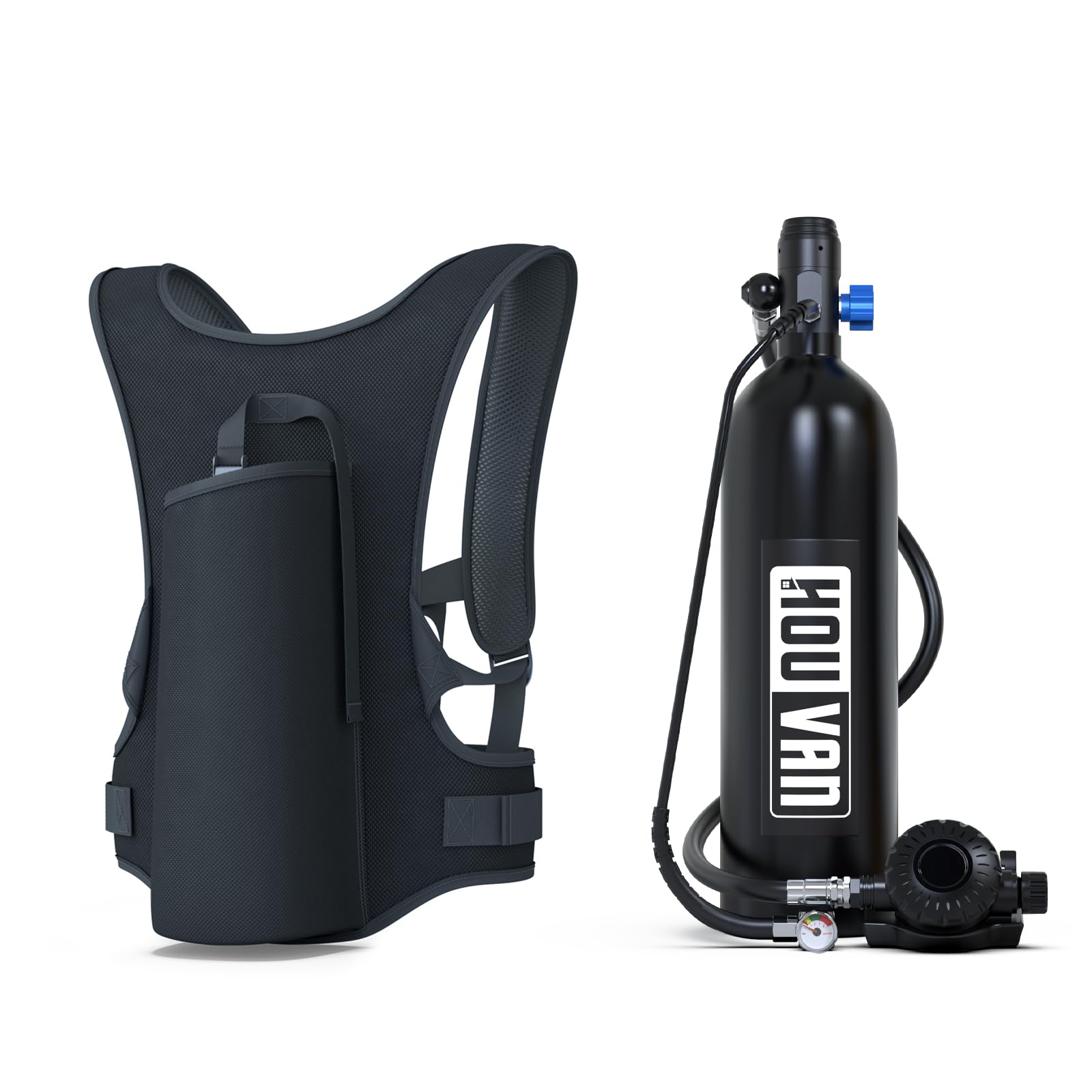 HOUVAN Scuba Tank H700 1.9L Mini Scuba Tank DOT Certified Reusable Diving Cylinder Kit Inflatable Pony Cylinders Up to 30 Minutes Underwater Breath