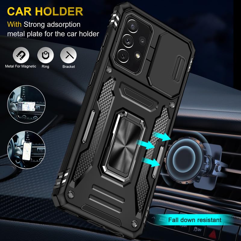 Image of Heavy Duty Armor Case for Samsung Galaxy A52 / A52s Ring Holder Camera Slider Heavy Protection Shockproof Back Case Cover for Samsung Galaxy A52 / A52s - Black
