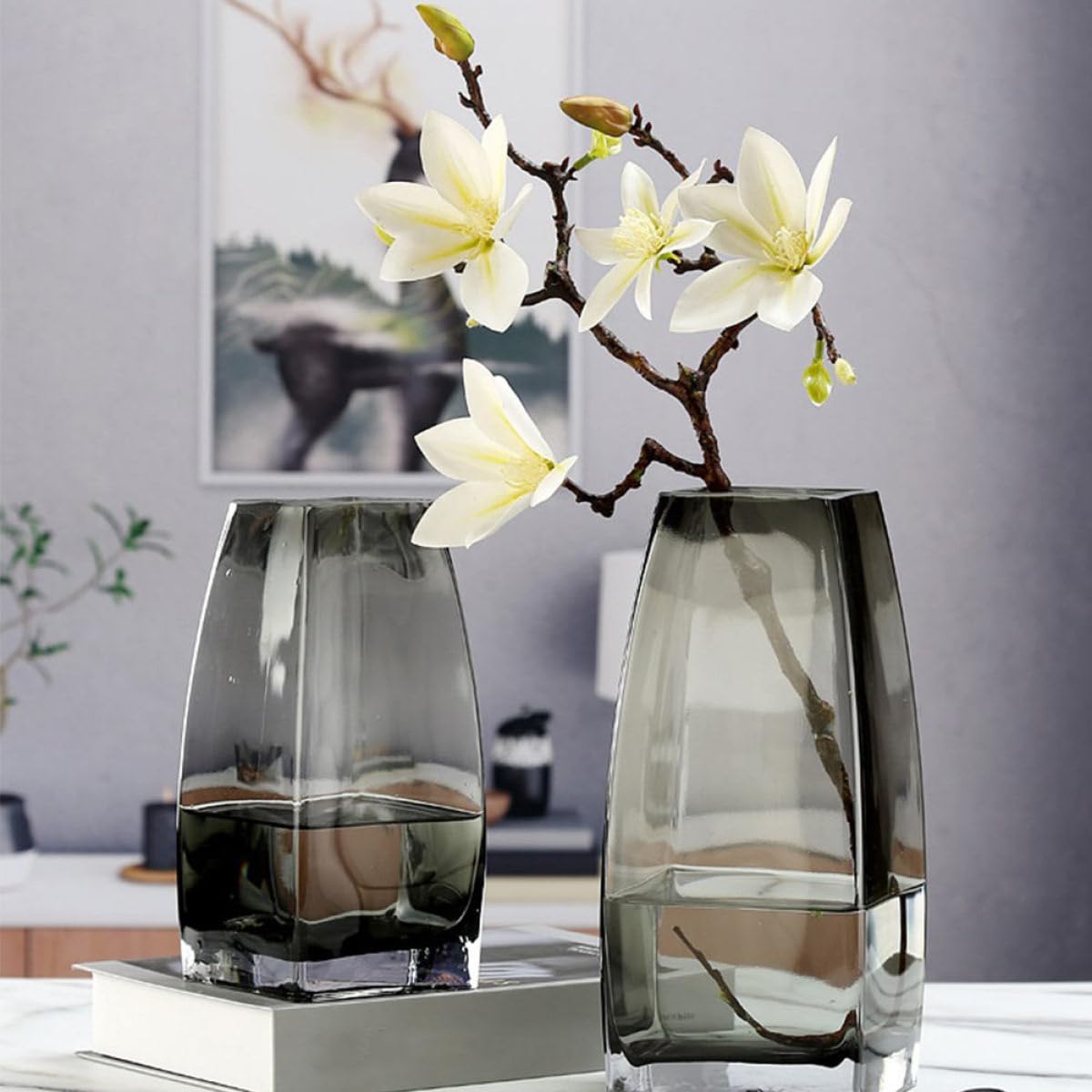 SHINEOFI Moderne Nordische Glasvase Transparent Tisch Glasblumenbehälter aus Glas Dekorative Aufbewahrungs und Hydroponikvase für Wohnzimmer und Wohndeko