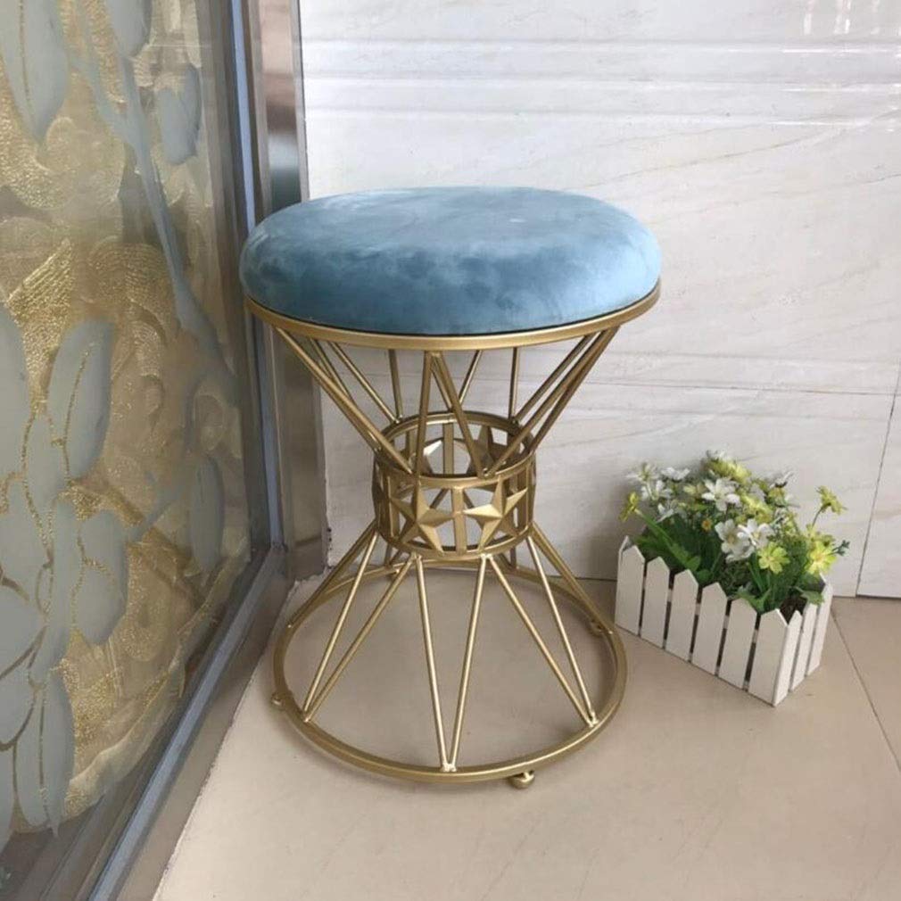 Taburete de maquillaje de hierro dorado art y banco decorativo azul
