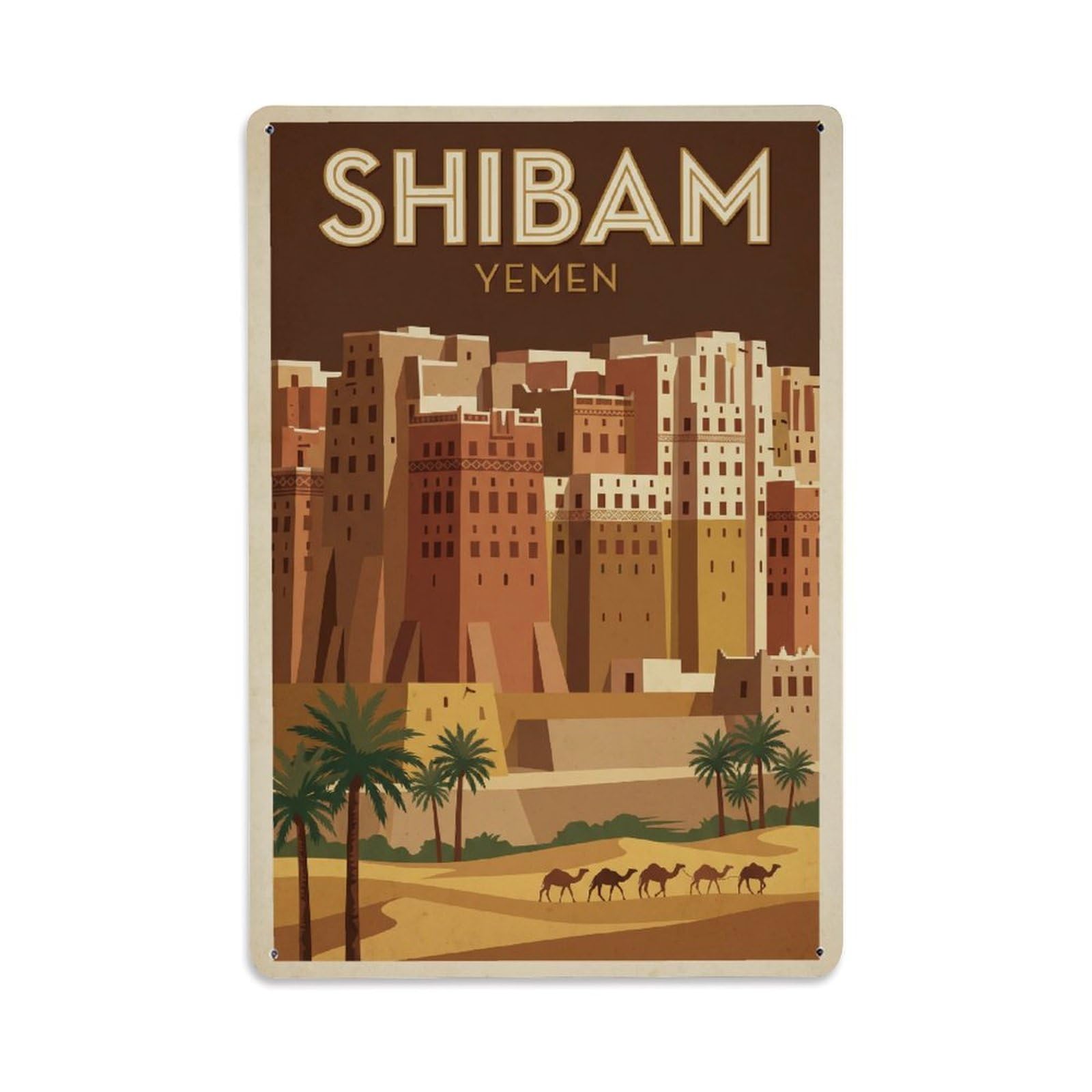 Metal Tin Sign Travel Retro Yemen Shibam