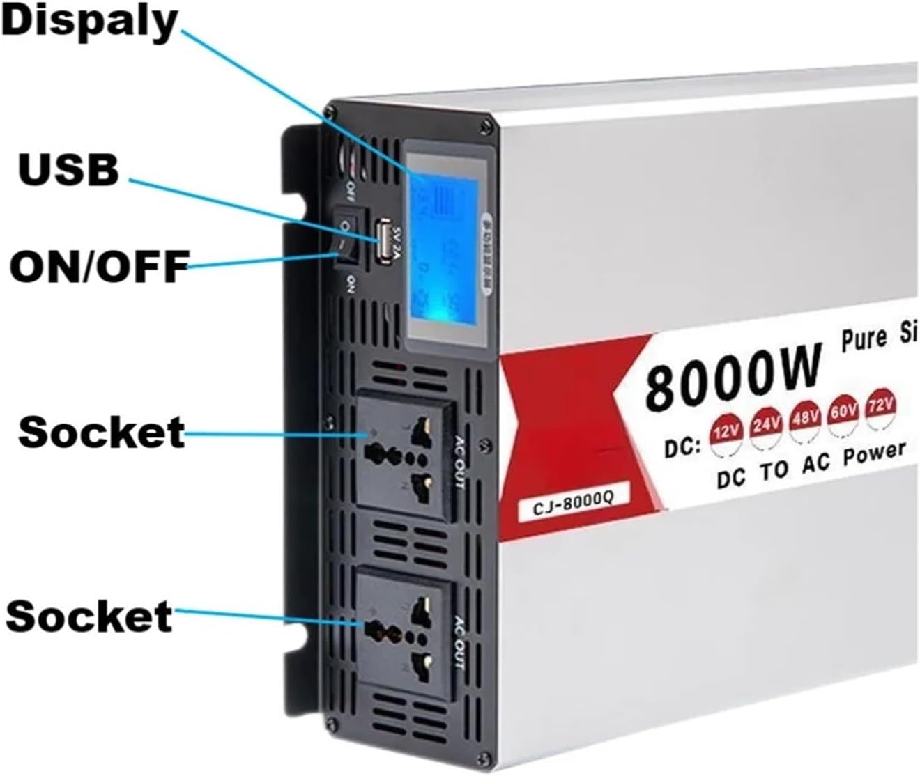 Inverter 12v 220v 6000W 8000W 12V 24V 48V to AC110V 220V Frequency 60HZ Converter Inverter(Peak Power 8000W,60V_240V 50HZ)(8000w Remote,72V-240V 50HZ)