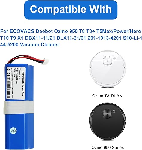 Miniatura 3 de Batería de repuesto para aspiradora de 5200 mAh para Ecovacs Deebot T5 T8 T8+ T9 T9+ Deebot Ozmo 950 T10 T9 DX65, DX93, DX96 X1 X1 Omni X1 Turbo X1