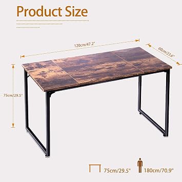 Computer Desk, Office Desk for Home Working, Modern Simple Style PC Desk Study Table Writing Workstation with Splice Board, Vintage 120x60x75CM