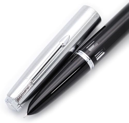 czxwyst Pluma estilográfica Vacumatic con tapa de acero 601 (negro con ventana de tinta)