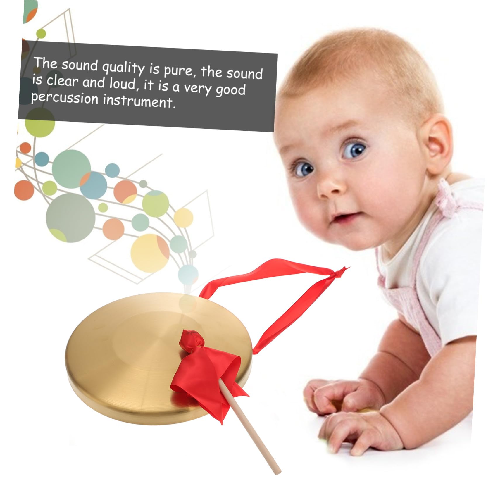 Gong de Mano de Cobre Dorado, 1 Juego de Percusión Infantil | Martillo Incluido, Aleación de Acero y Cobre, Mango Ergonómico para Sujeción Cómoda, Estilo Creativo Estilo Aleatorio