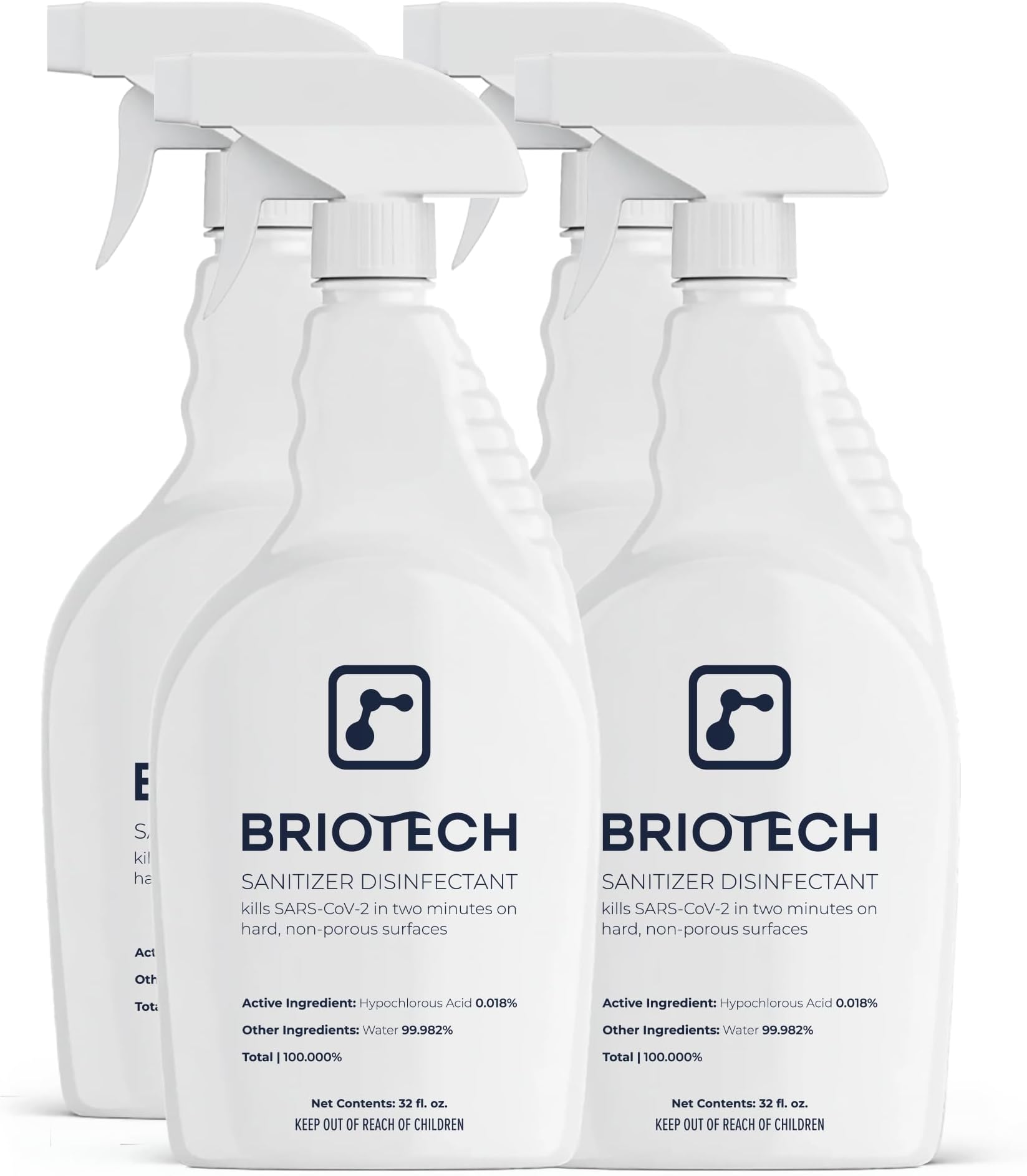 BRIOTECH Sanitizer Disinfectant Hypochlorous Spray, Kill 99.99% of Viruses & Bacteria, Control Mold, Eliminate Odor, Gentle for Nursery & Play Rooms, Food Contact Surface Sanitizer, 32 fl oz (4 Pack)