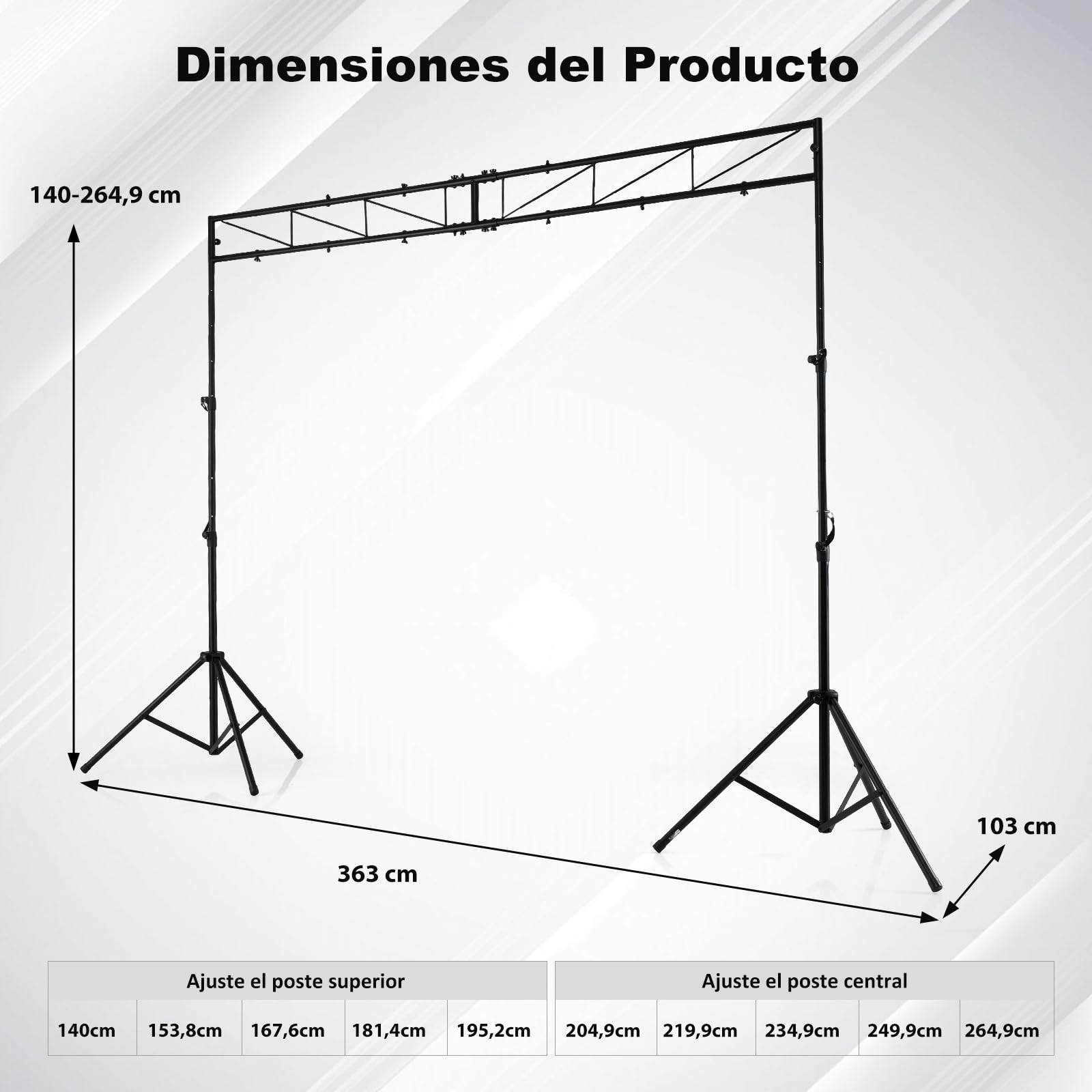 HOMASIS Soporte de Luz Plegable para DJ, para Bandas, Conciertos y Bodas | Soporte de Iluminación Portátil con Altura Ajustable en 10 Niveles, 2 Trípodes Plegables y 12 Puntos de Montaje