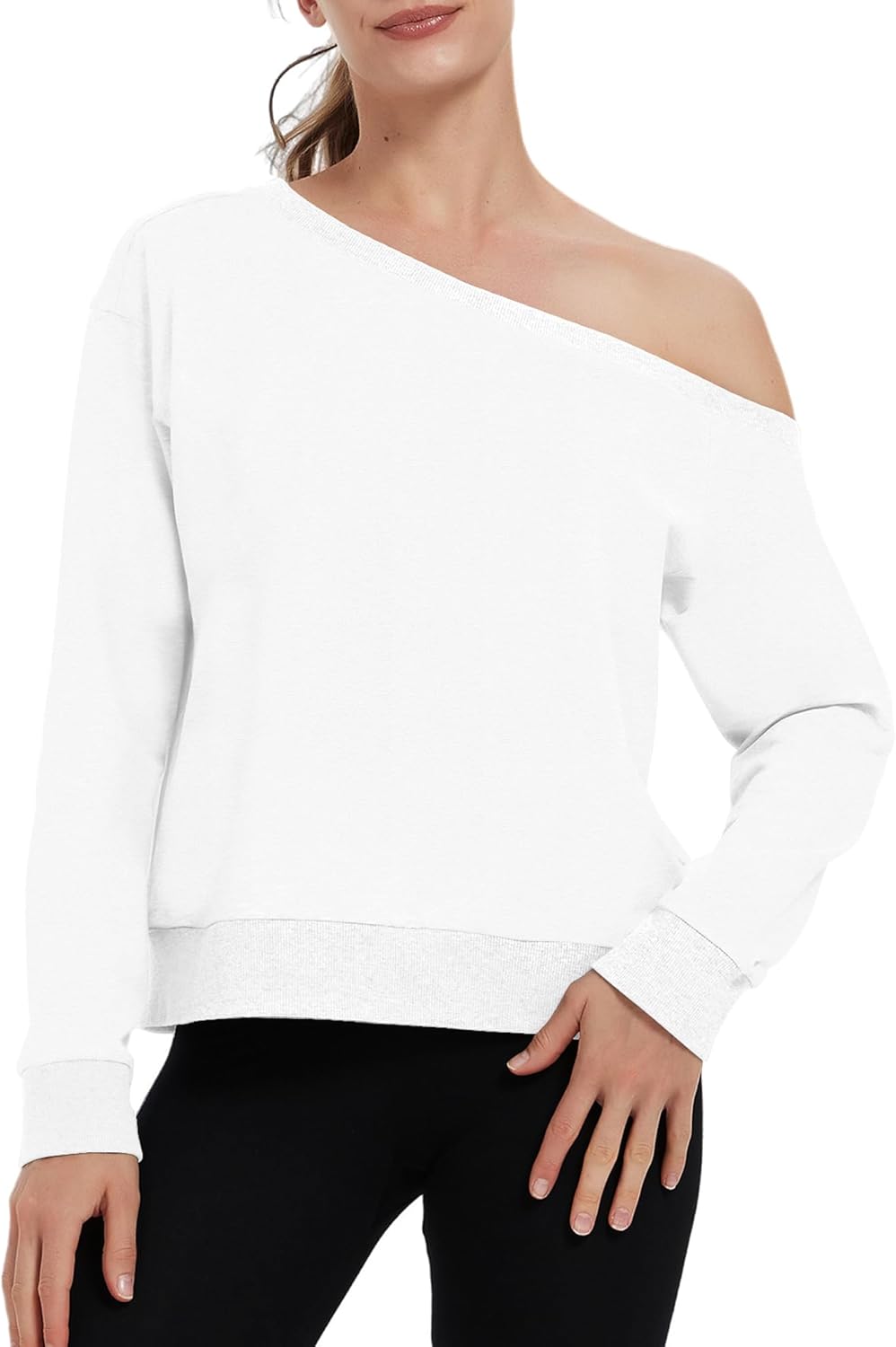 Hiverlay Women Off Shoulder Sweatshirts Long Sleeve Workout Croped Tops Oversized Pullover Sweatshirt Comfy Fall Outfits