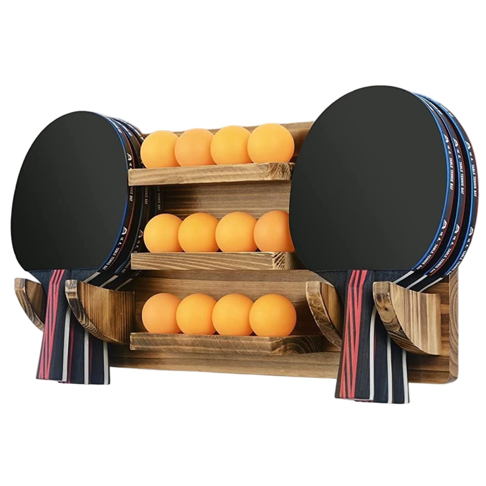 Pineeseatile Ping-Pong Paddle Holder, Wall Mounted Table Tennis Rack Holds 6 Paddles and 12 Balls Wood Ping-Pong Accessories for Game Room Bar Room, Pickleball Paddle Rack