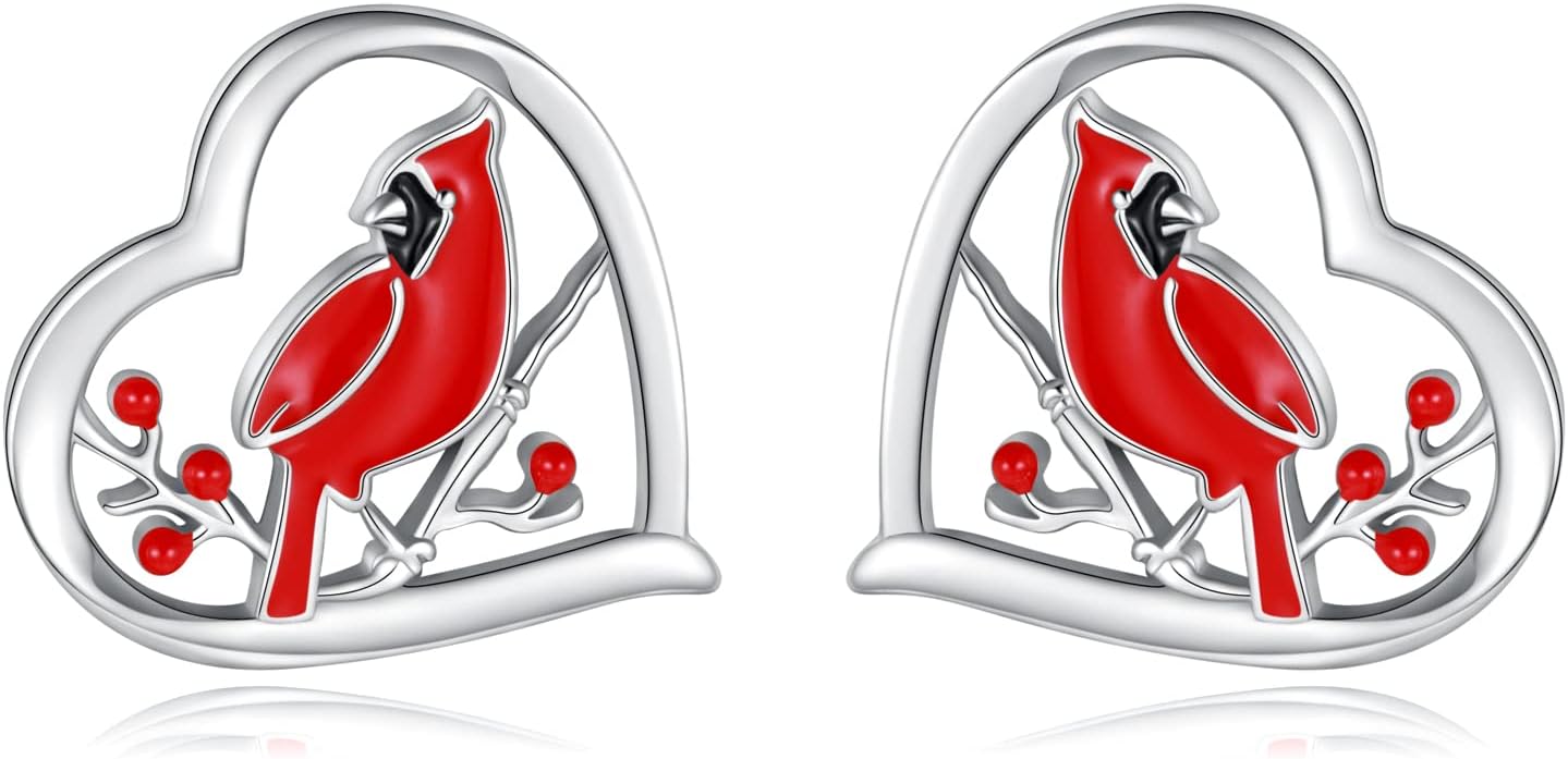 925 Sterling Silver Cardinal Earrings Necklace Ring Red Bird Jewelry I am Always With You Memorial Gifts for Women
