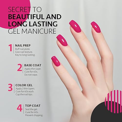 Miniatura 5 de GAOY Hot Pink Gel Nail Polish, 16ml Soak Off UV Light Cure Gel Polish for Nail Art DIY Manicure at Home, Color 1527