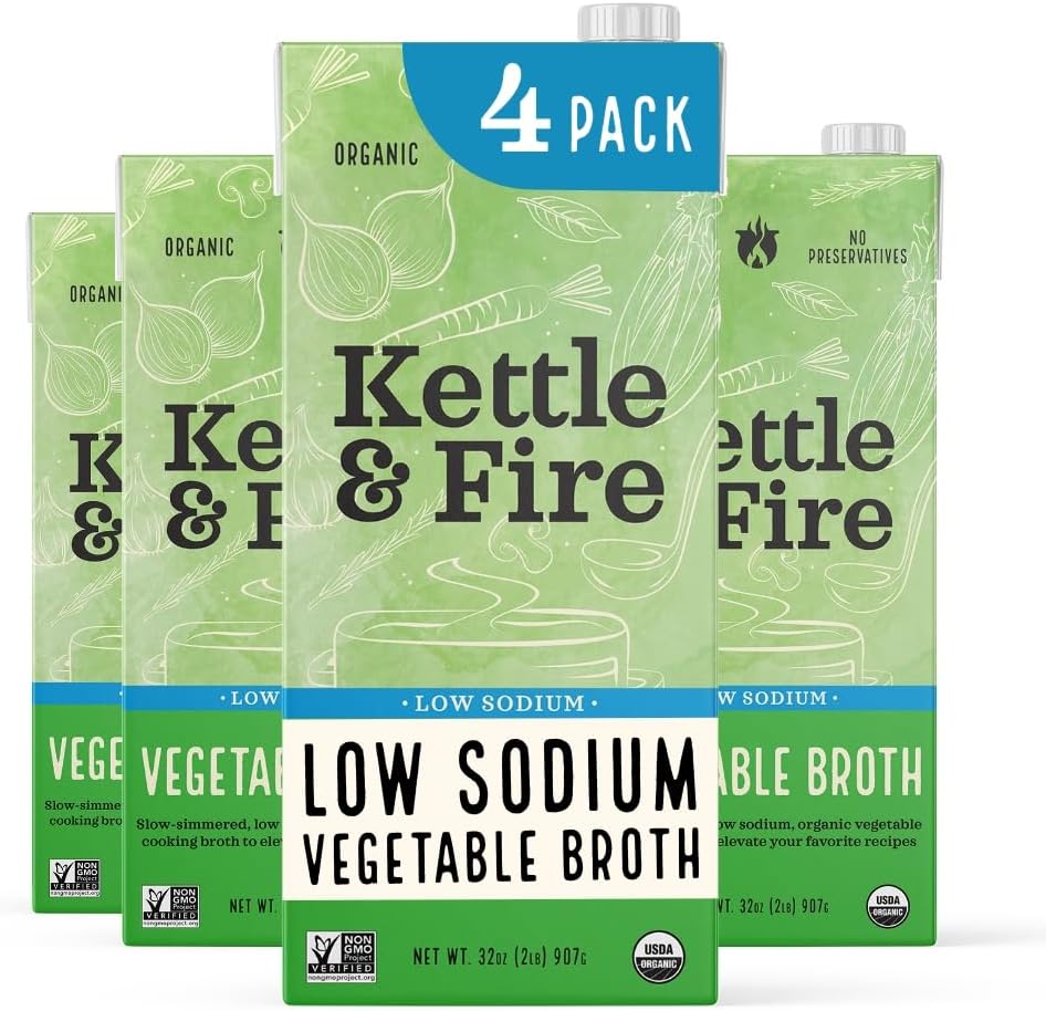 KETTLE & FIRE Organic Vegetable Cooking Broth Low Sodium