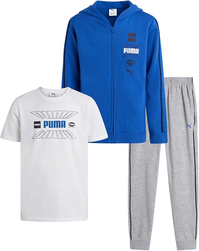 Boys 3 Piece Zip Up Active Hoodie, T-Shirt & Jogger Pants Set (8-16) | Cozy Soft Fleece Warmth, Comfortable Athletic Fit, Great for School, Sports & Everyday Play, Machine Washable