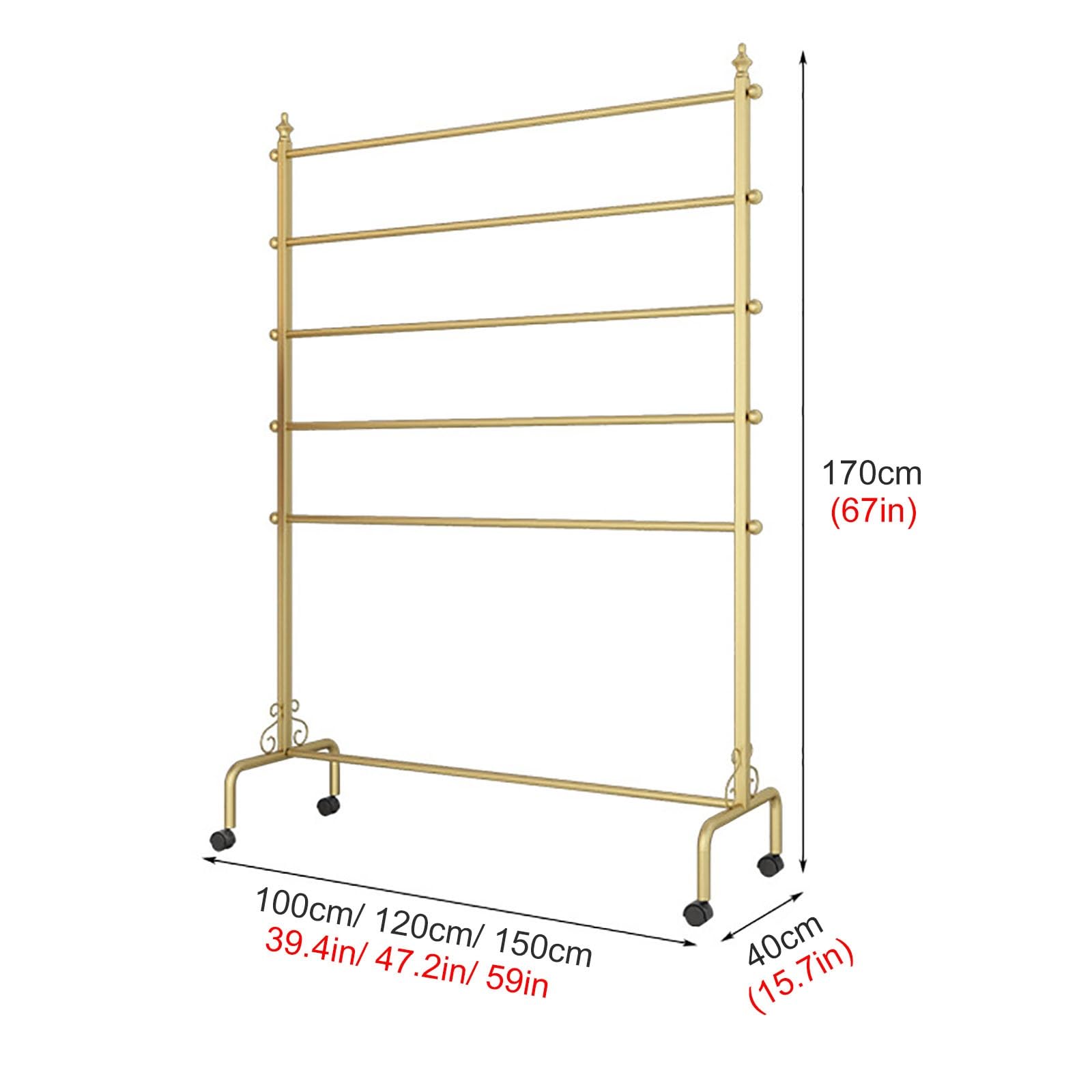 Stojak Wielofunkcyjny Na Chusty/Nakrycia Głowy/Ręczniki, Złoty Organizer Na Chusty Z Blokowanymi Kółkami, Oszczędzający Miejsce（#1-L 150Cm/59In）