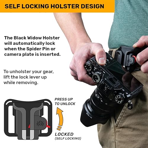 Miniatura 2 de Spider Holster - Funda para cámara BlackWidow + Pin - Funda de bloqueo automático para llevar una cámara ligera desde cualquier cinturón