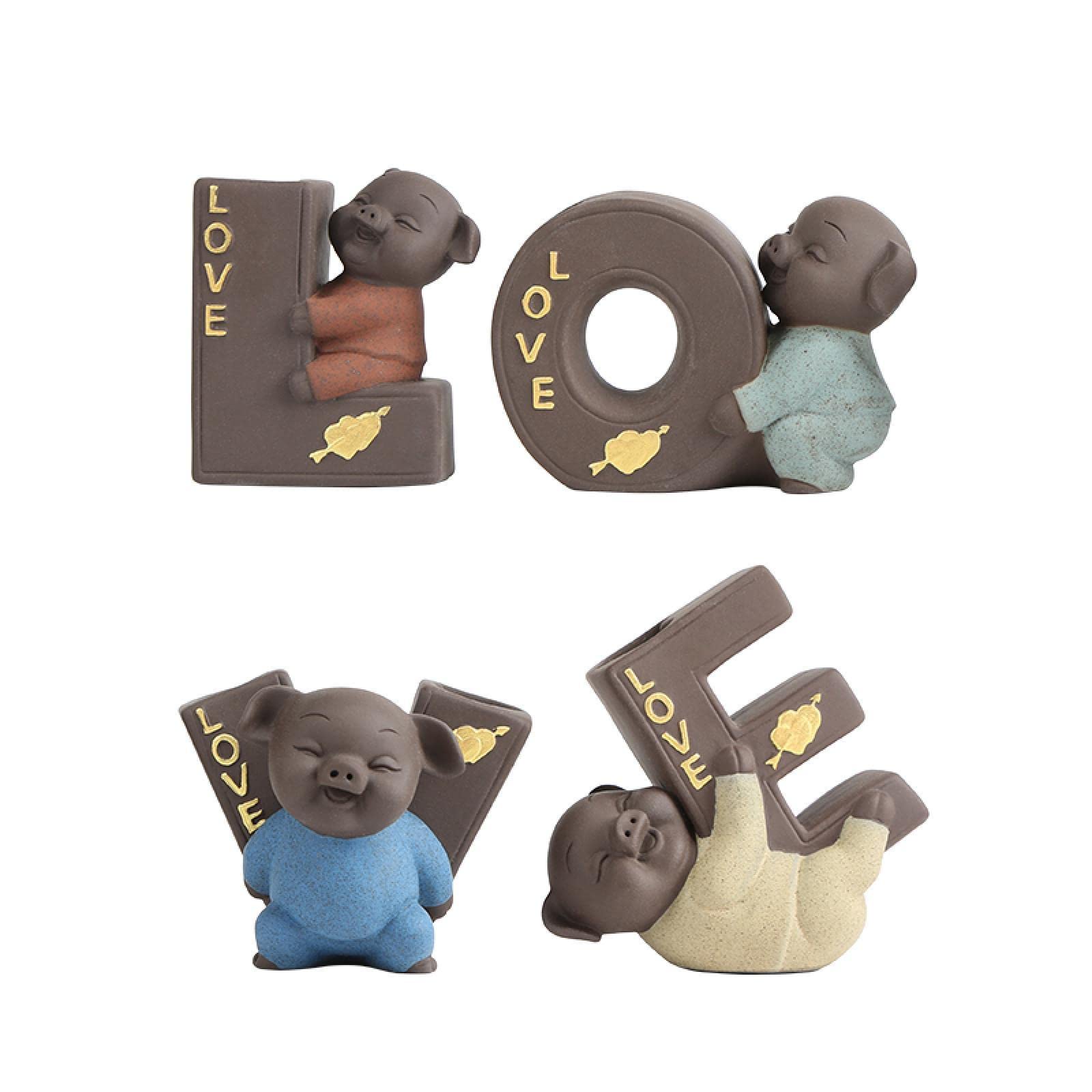 Set de 4 Statuettes Cochon en Sable Violet : Idée Cadeau Déco Hydroponique
