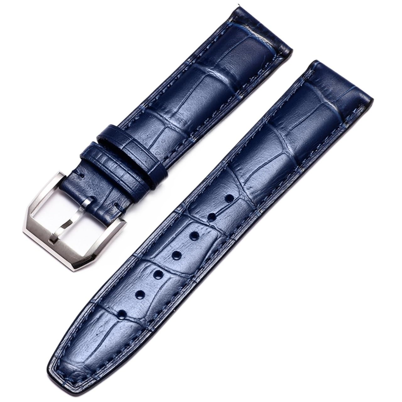 Bracelet pour IWC Pilot en cuir véritable de style luxe chic bleu avec boucle argentée 20mm