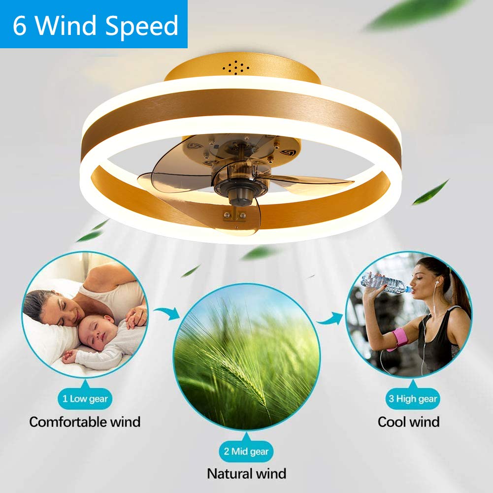 JAHQ Ventilador de Techo con Luz Lámpara LED 60W Ventilador Invisible App Control con Mando a Distancia Luz Regulable Luz Fría/Neutra/Cálida Φ50*H16,5cm Iluminación Decorativo