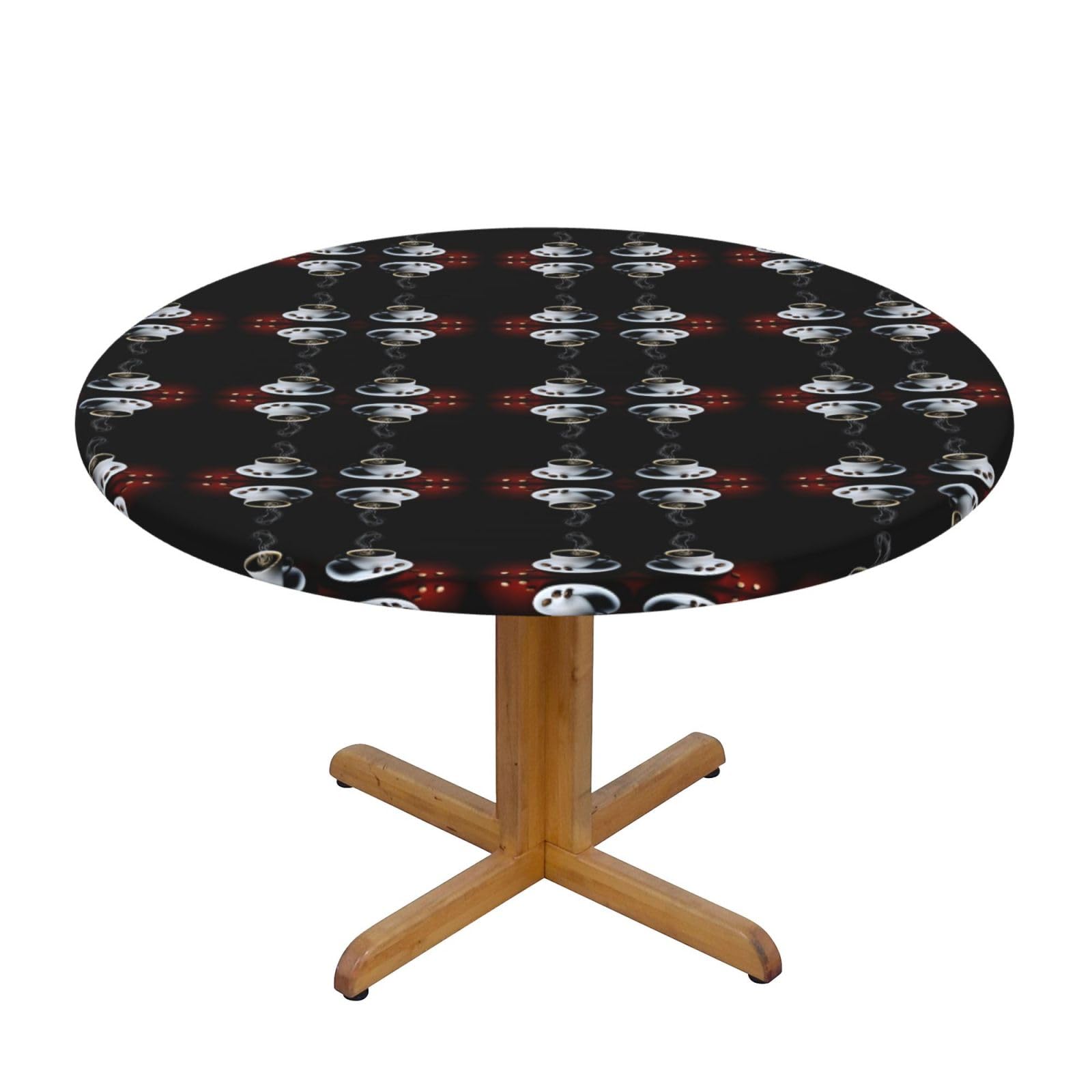 LKJHGFDSAQ - Round Hot Coffee Coffee Table Cloth with Coffee Bean Waterproof and Stain Protection Fabric Decorative Tablecloth for Round and Octagon Tables