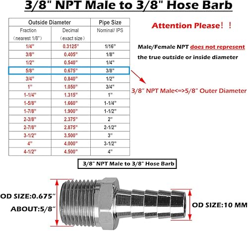 Miniatura 3 de Beduan Manguera de acero inoxidable de 38 pulgadas para manguera macho de 38 pulgadas NPT Home Brew Fitting Water Fuel Air (paquete de 2)