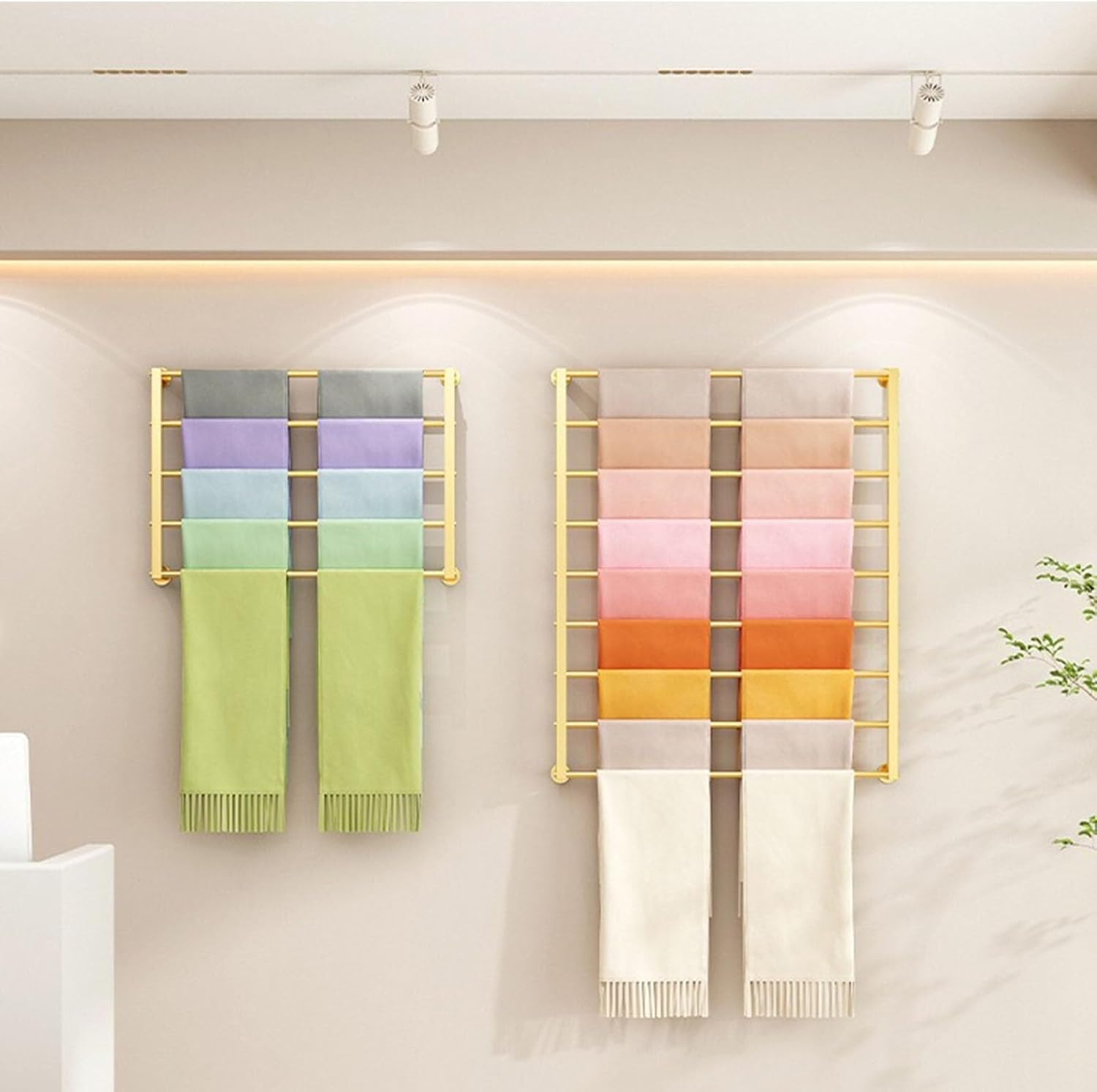 Wall Mounted Scarf Rack & Ribbon Organizer, Multifunctional Towel, Tie, and Silk Scarf Holder, Space-Saving Wrapping Paper Display Rack for Home & Retail, Black 100x60cm