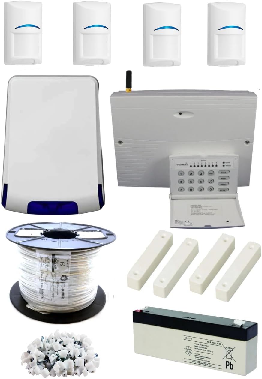 Texecom Veritas R8, LED Keypad Wired Burglar Alarm Kit, 4 BOSCH PIRs with GSM Dialler