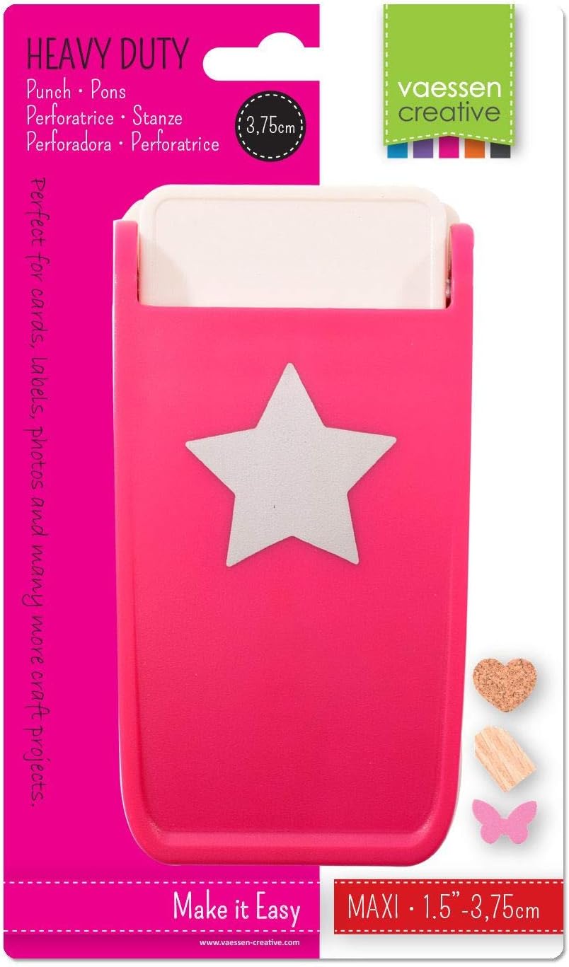 Vaessen Creative Heavy Duty Craft Punch - Star - diameter 3,75 cm Hole Punch - Cutter for Shrink Paper Card Making, and Crafting, Pink - Image 5