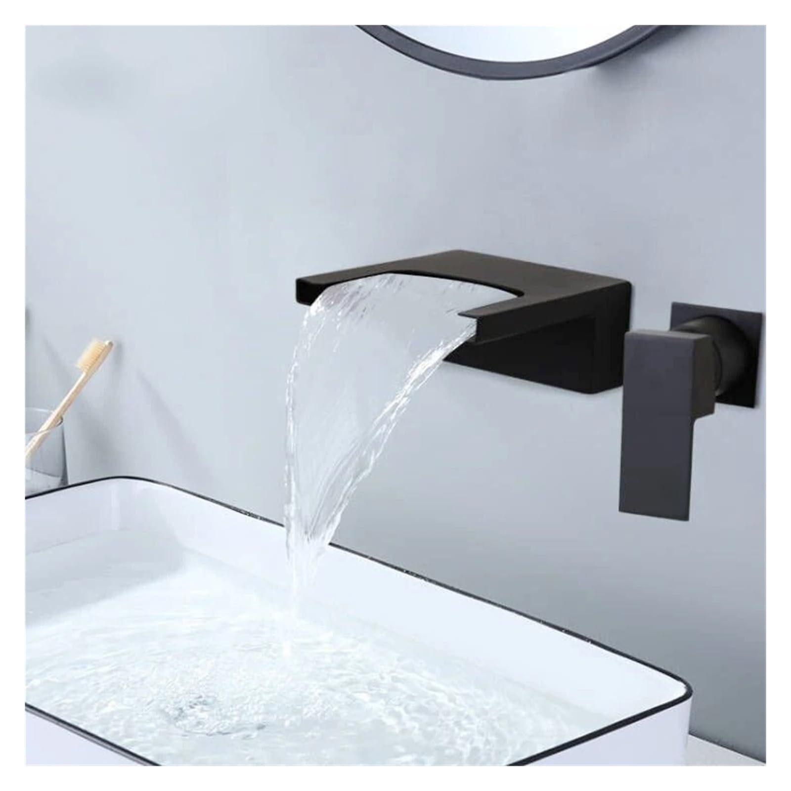 Sxithgkdw Black Faucet, Bathtub Faucet Waterfall Spout Basin Tap Wall Mounted Sink Mixer Bathroom Hot Cold Water Bathtub Faucets, Kd-301897