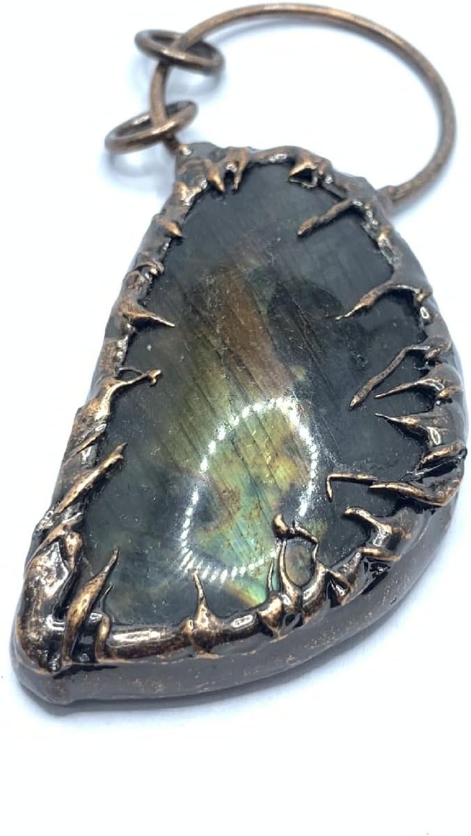 Natural Labradorite Pendant Necklace Chain for Women Men Vintage Big Gemstone Bronze Handmade Vintage Jewelry 24inch