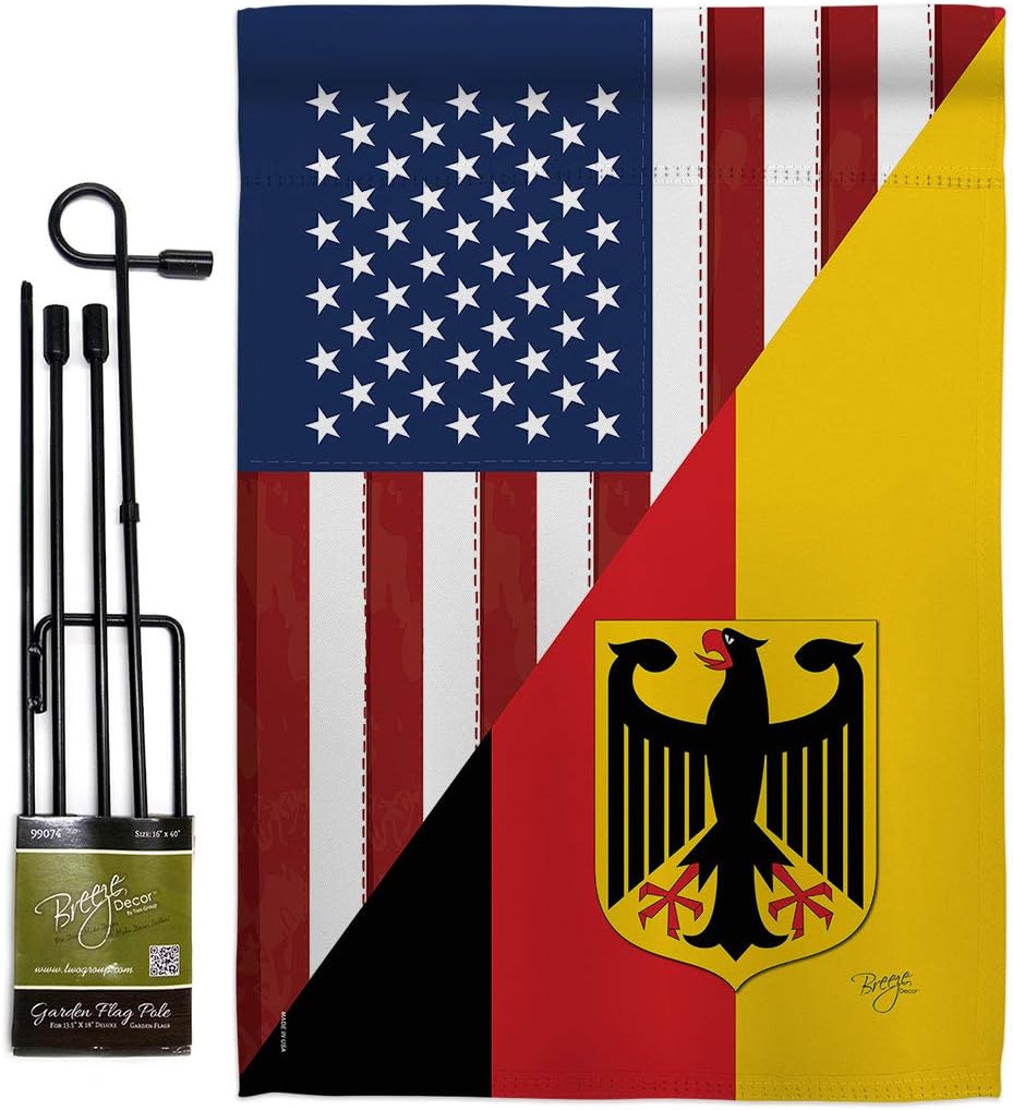 US German Friendship Garden Flag Set with Stand Regional USA American Alliance World Country Particular Area Small Decorative Gift Yard House Banner Double-Sided Made In 13 X 18.5