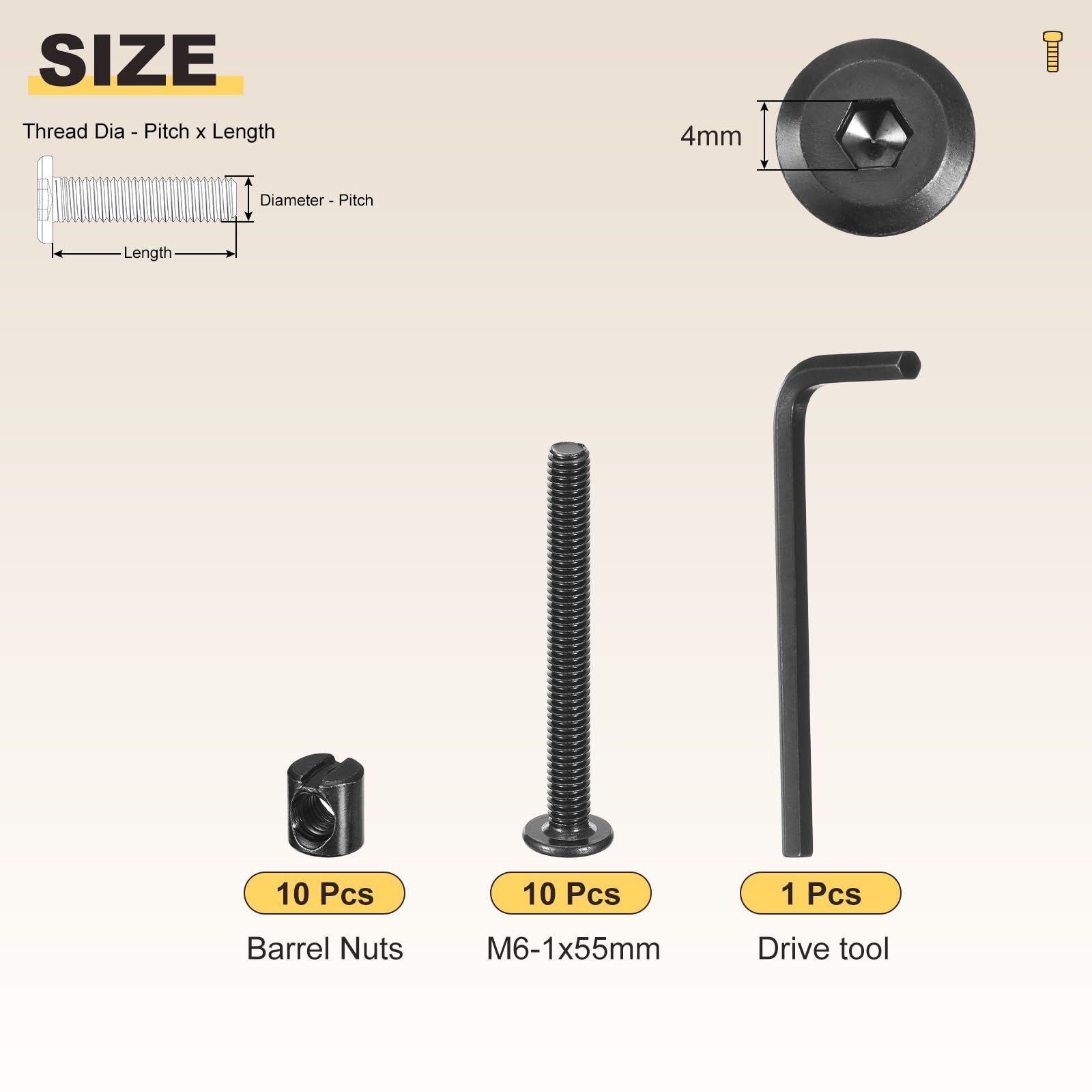 METALLIXITY Furniture Crib Screws Replacement Set including Wrench(M6-1x55mm) 20Pcs - Image 2