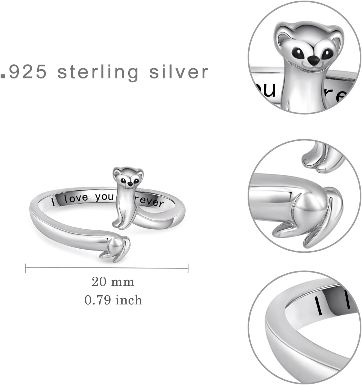 Animal Ring 925 Sterling Silver Ferret Ring Jewelry Gift Stuff Accessories for Women Animal Ferret Lover - Image 6