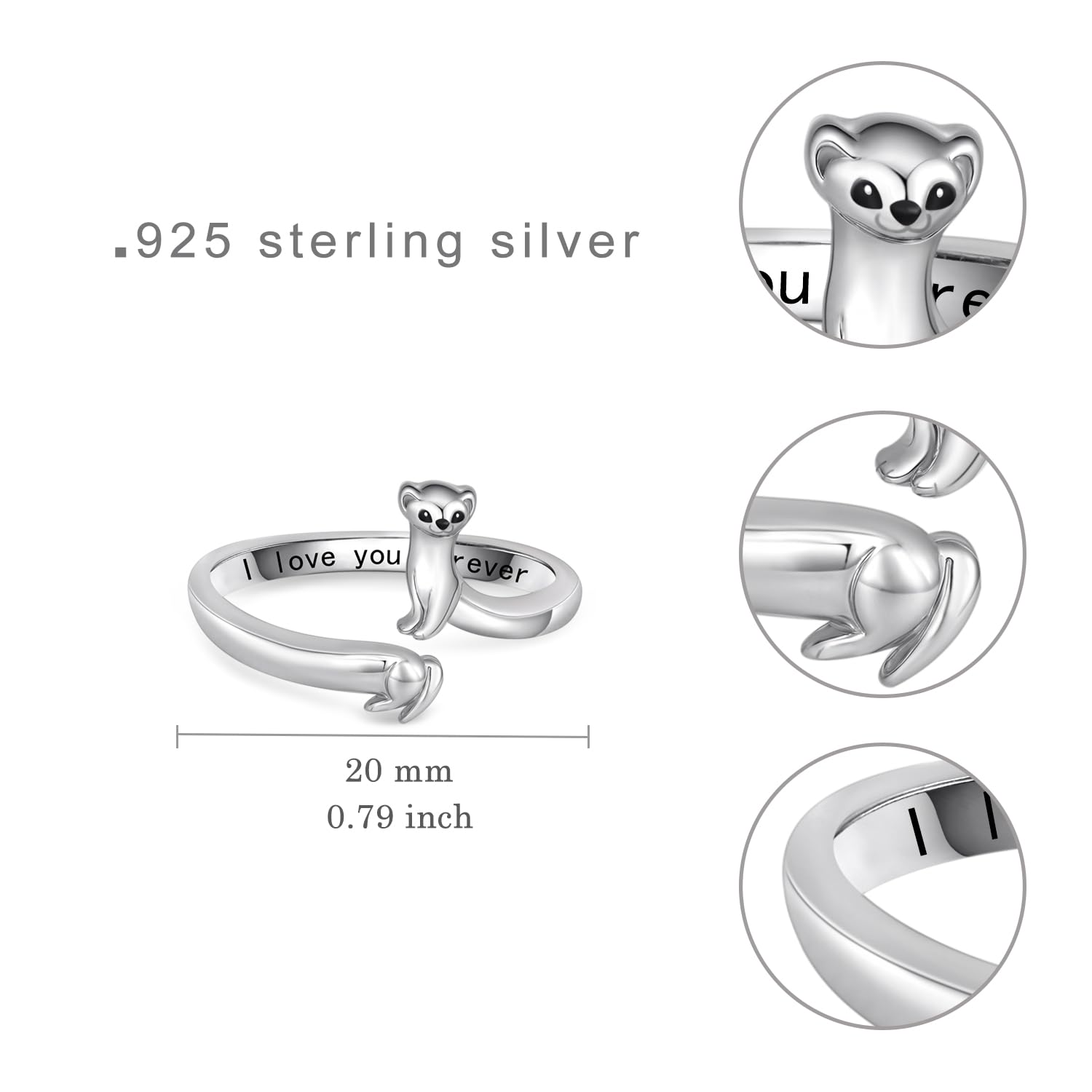 Anello animale 925 argento Sterling anello Ferret gioielli regali accessori donna Animal Ferret Lover